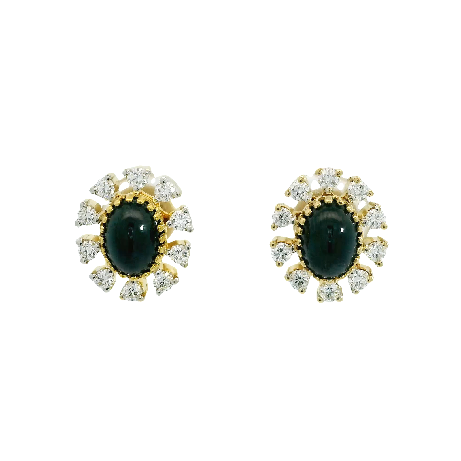 Vintage 18k Yellow Gold Sapphire Cabochon and Diamond Earrings