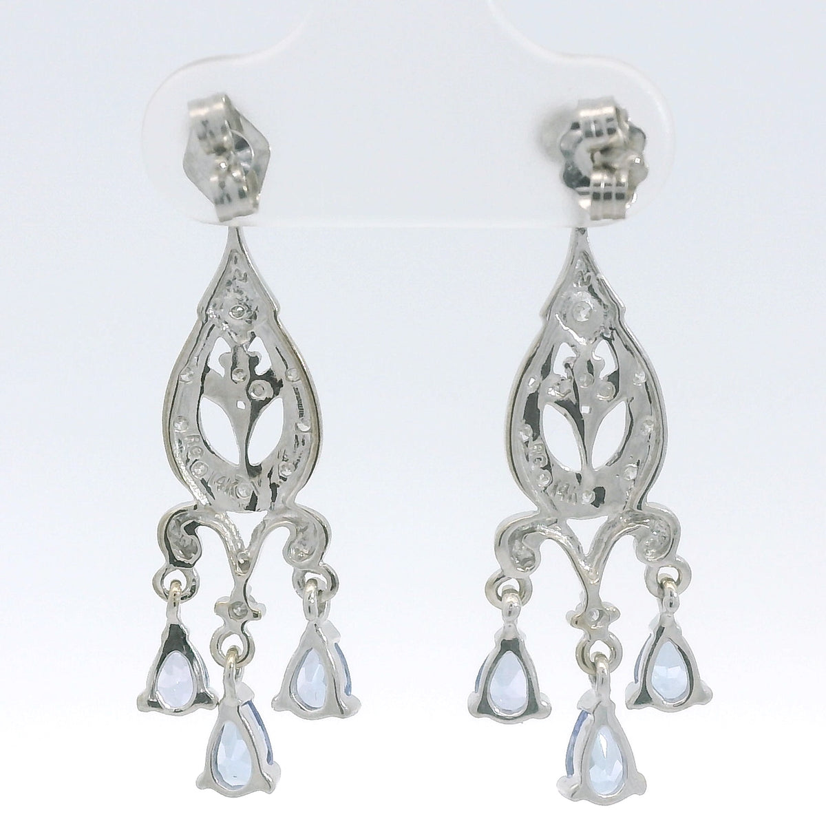 Vintage 14k White Gold Tanzanite & Diamond Drop Earrings