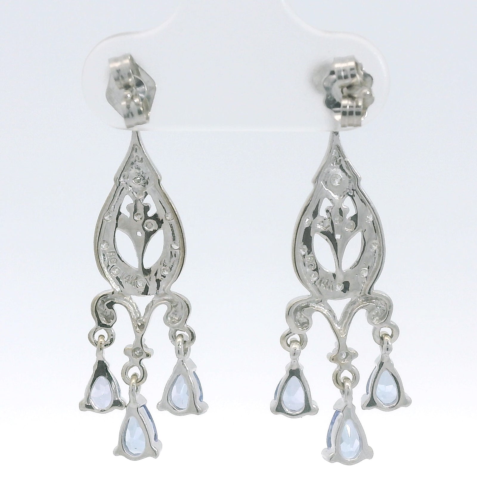 Vintage 14k White Gold Tanzanite & Diamond Drop Earrings