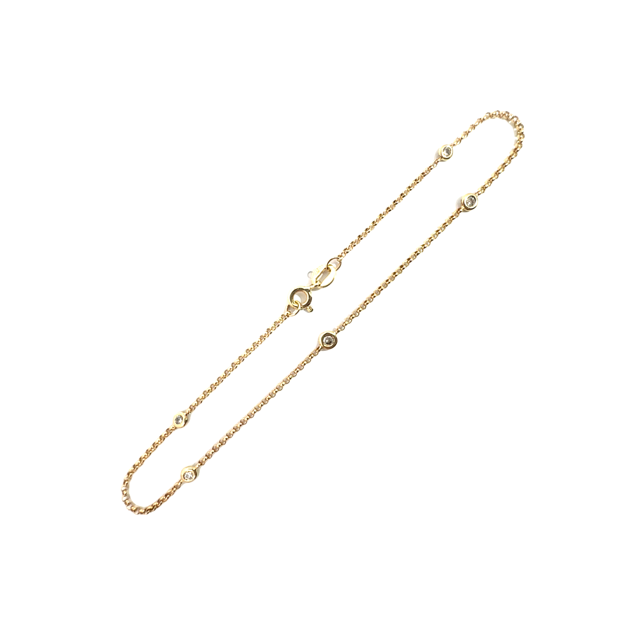 Estate Bezel Set Diamond & 14k Yellow Gold Chain Anklet 9"