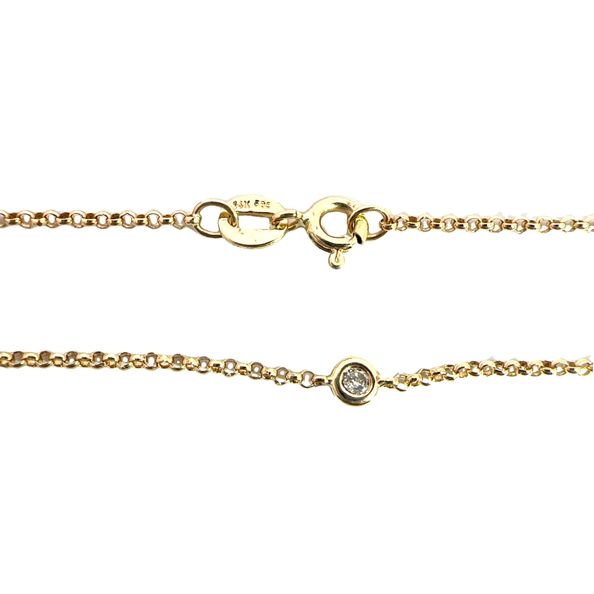 Estate Bezel Set Diamond & 14k Yellow Gold Chain Anklet 9"