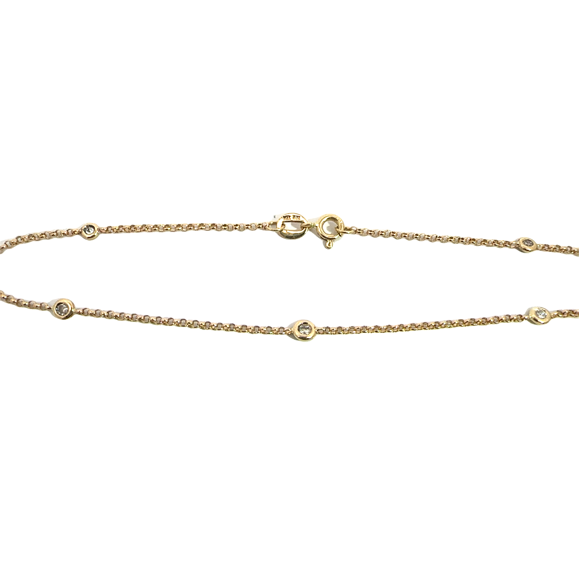 Estate Bezel Set Diamond & 14k Yellow Gold Chain Anklet 9"