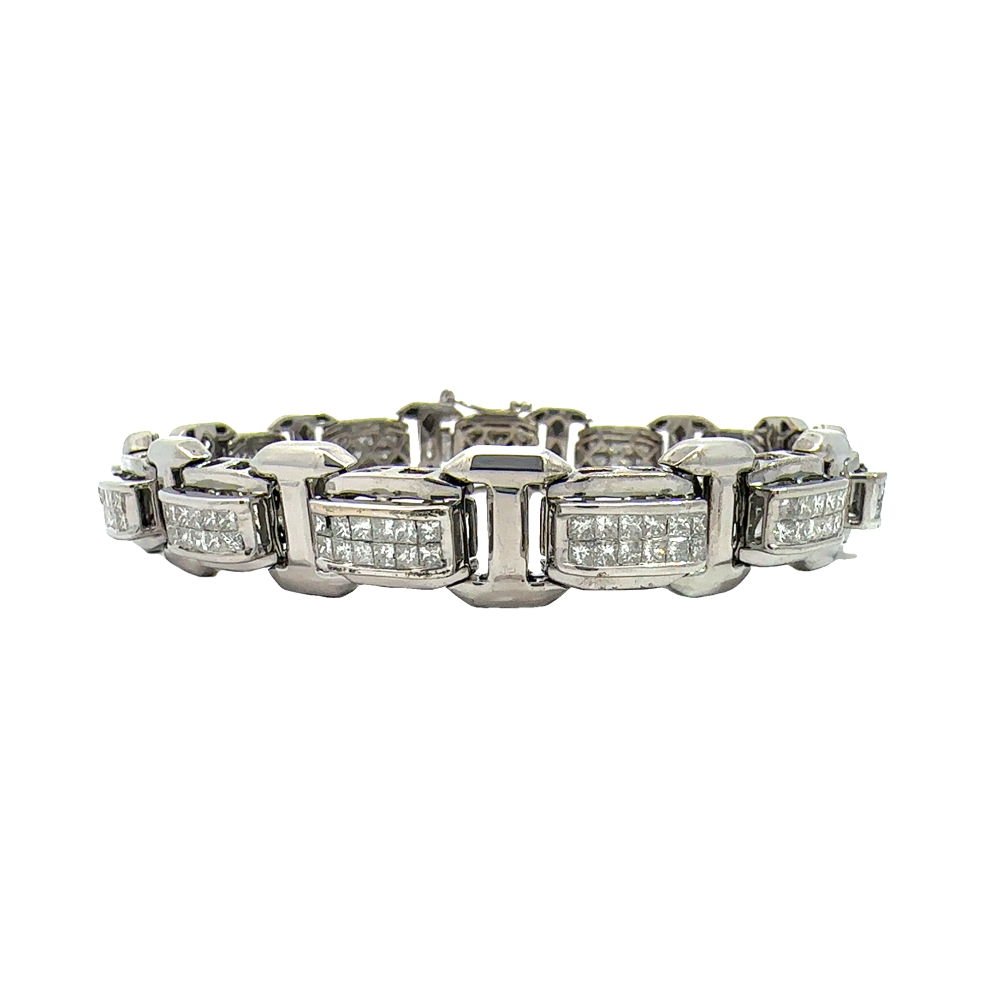 Estate 14k White Gold 4.68ctw Princess Cut Diamond Chain Link Bracelet 8.5"