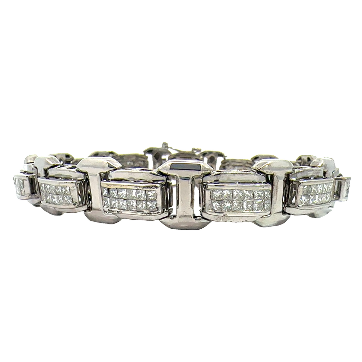 Estate 14k White Gold 4.68ctw Princess Cut Diamond Chain Link Bracelet 8.5&quot;