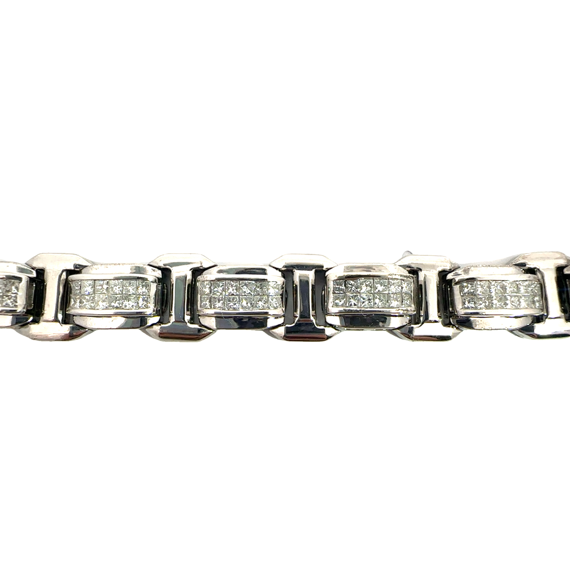 Estate 14k White Gold 4.68ctw Princess Cut Diamond Chain Link Bracelet 8.5"