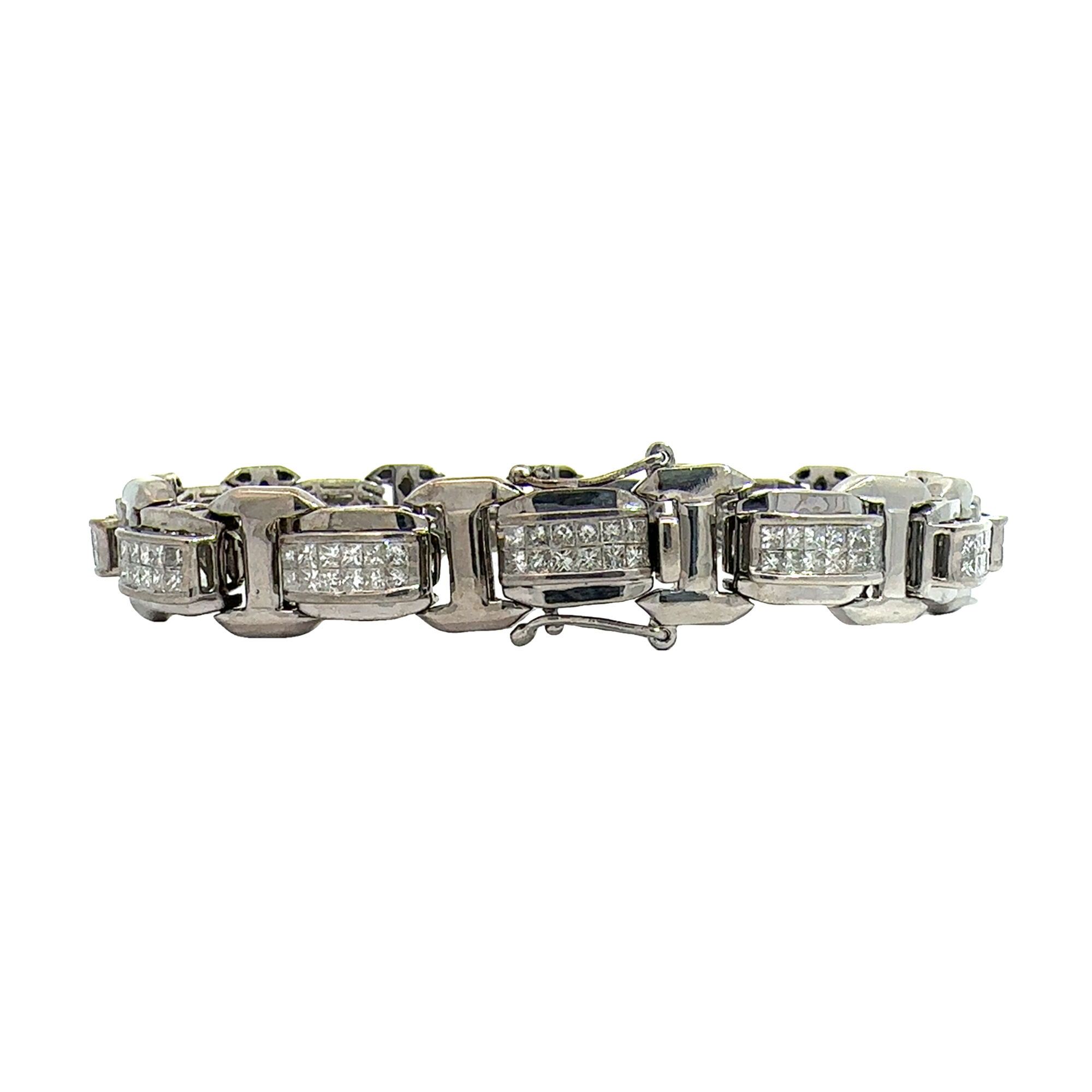 Estate 14k White Gold 4.68ctw Princess Cut Diamond Chain Link Bracelet 8.5"