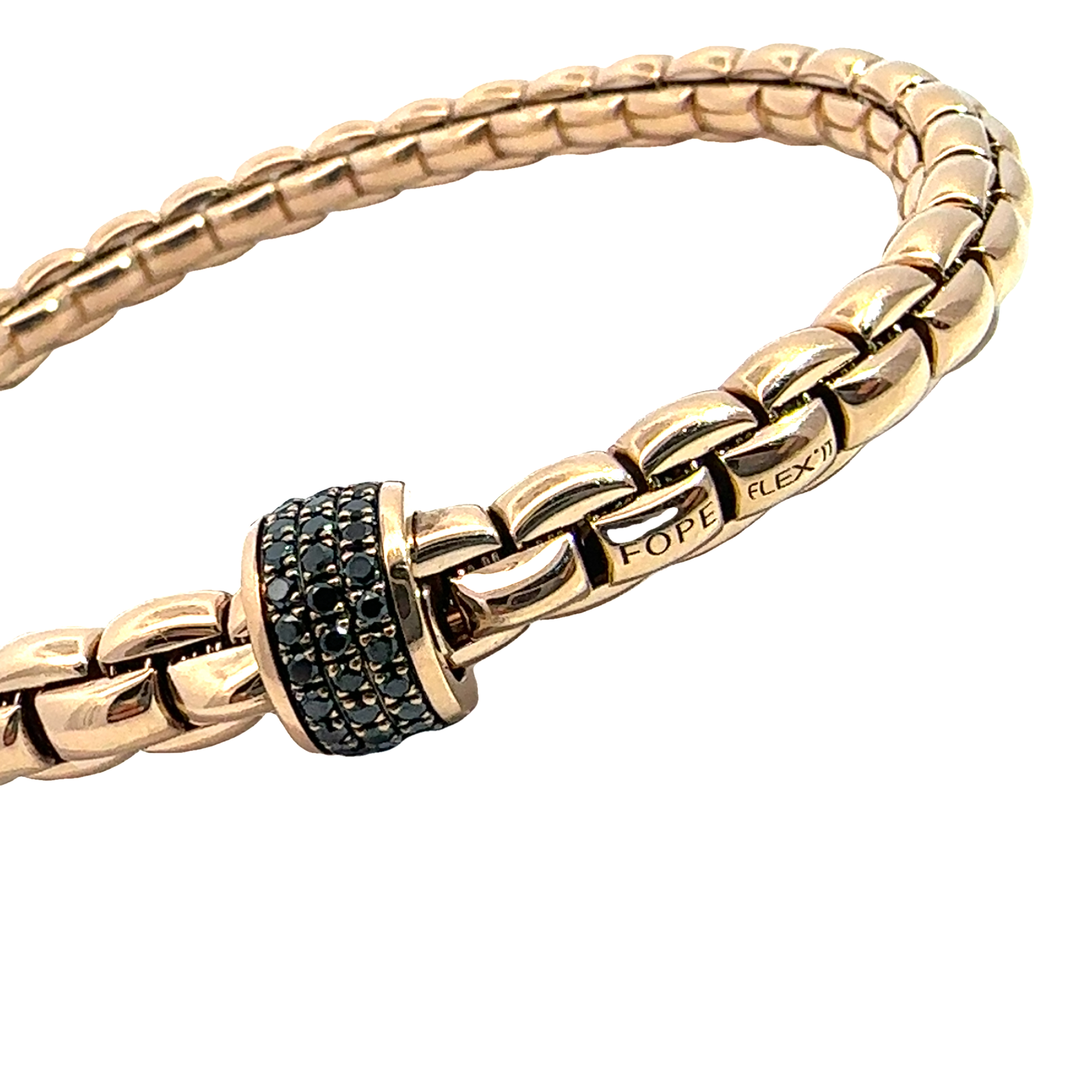 Estate Fope Eka Flex'it 18k Yellow Gold Black Diamond Bracelet 7"