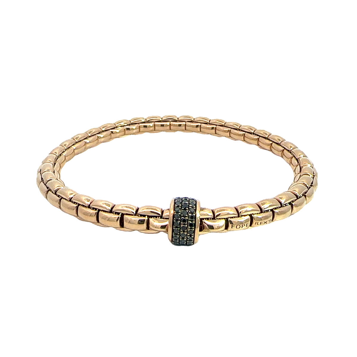 Estate Fope Eka Flex&#39;it 18k Yellow Gold Black Diamond Bracelet 7&quot;