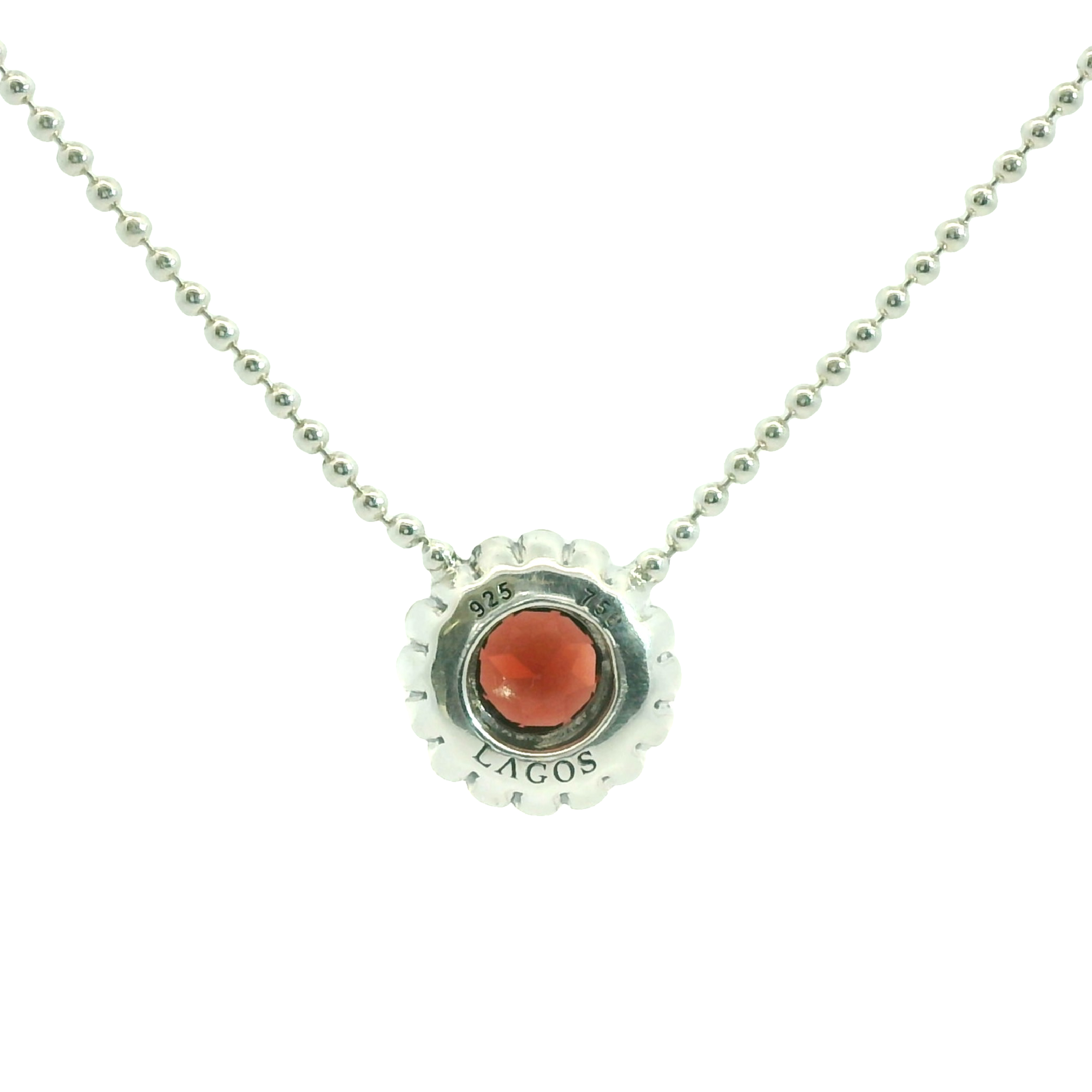 Estate Lagos Sterling Silver & 18k Yellow Gold Garnet Pendant Necklace 18"