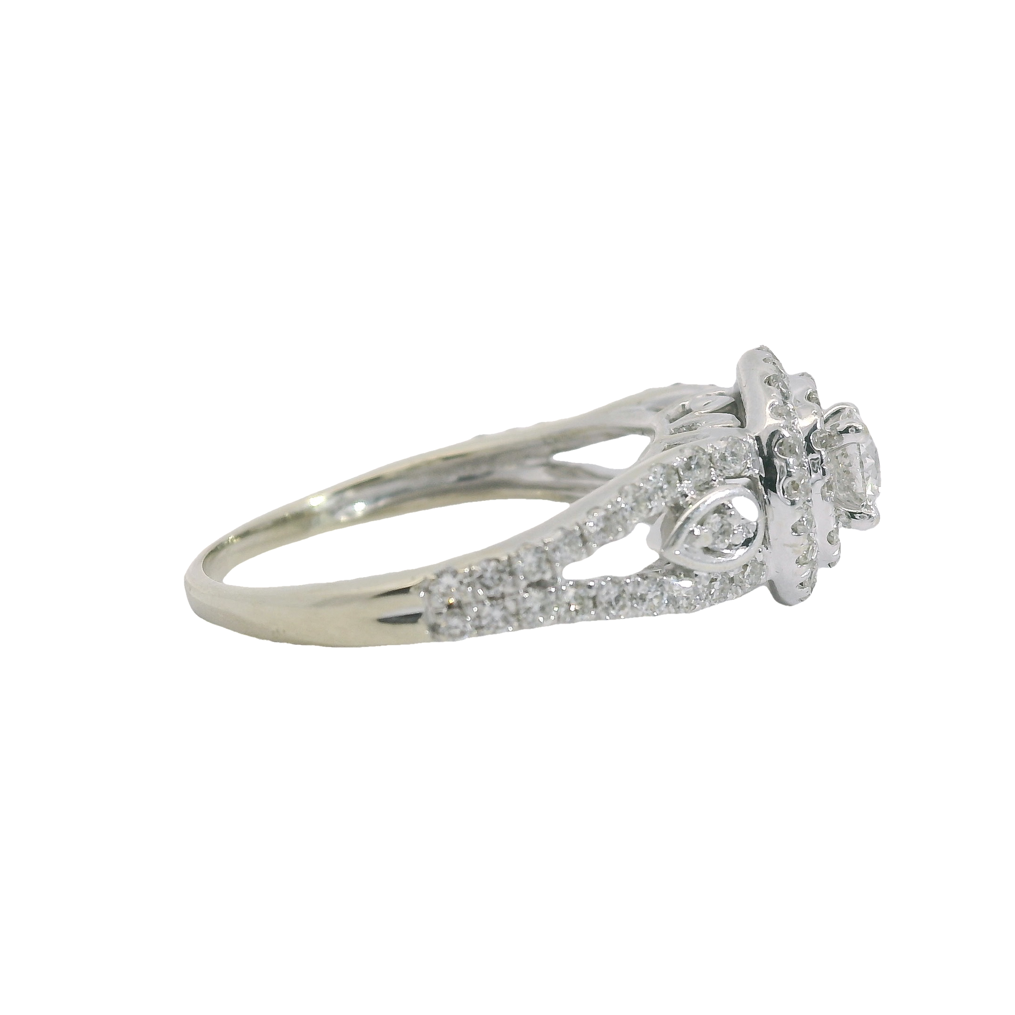 Estate 14k White Gold Diamond Halo Engagement Ring-1.02CTW