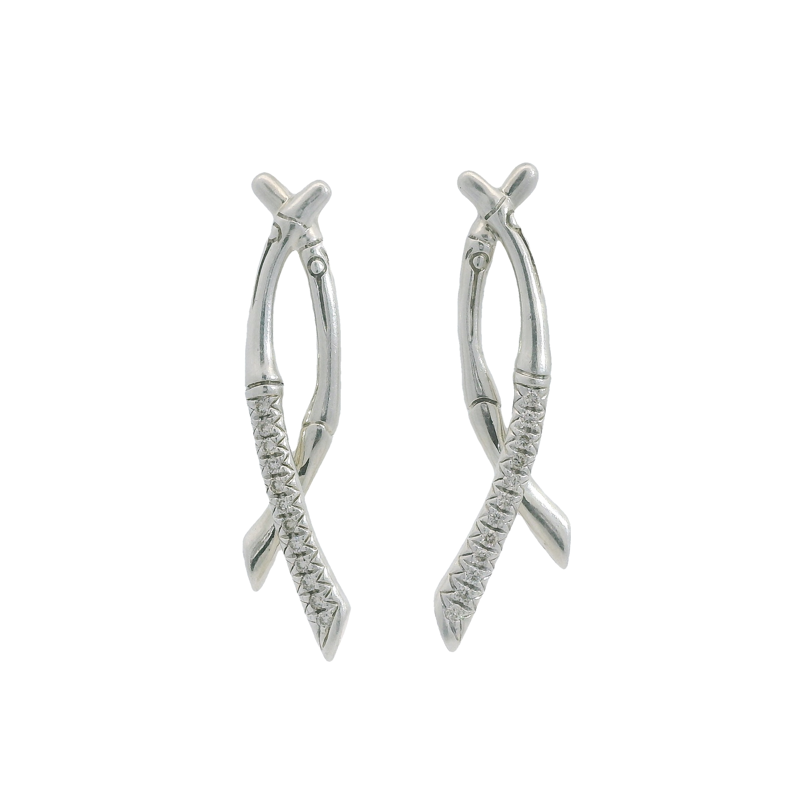 Estate John Hardy Sterling Silver Bamboo Diamond Earrings