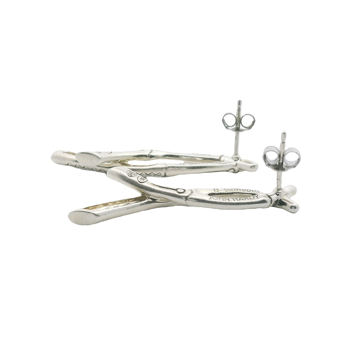 Estate John Hardy Sterling Silver Bamboo Diamond Earrings
