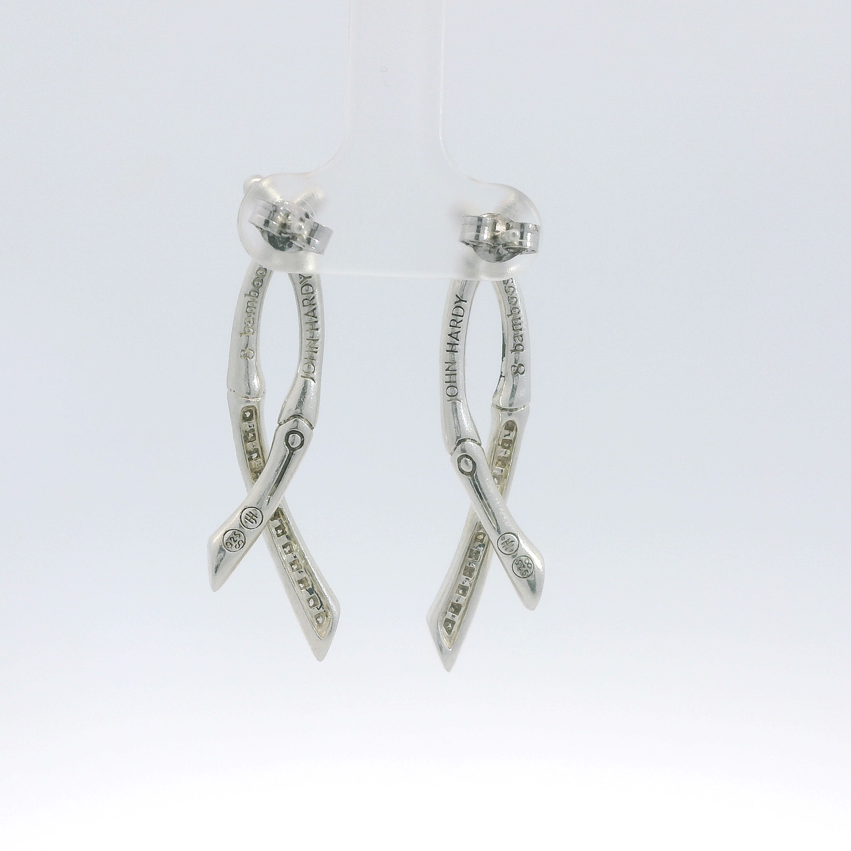 Estate John Hardy Sterling Silver Bamboo Diamond Earrings
