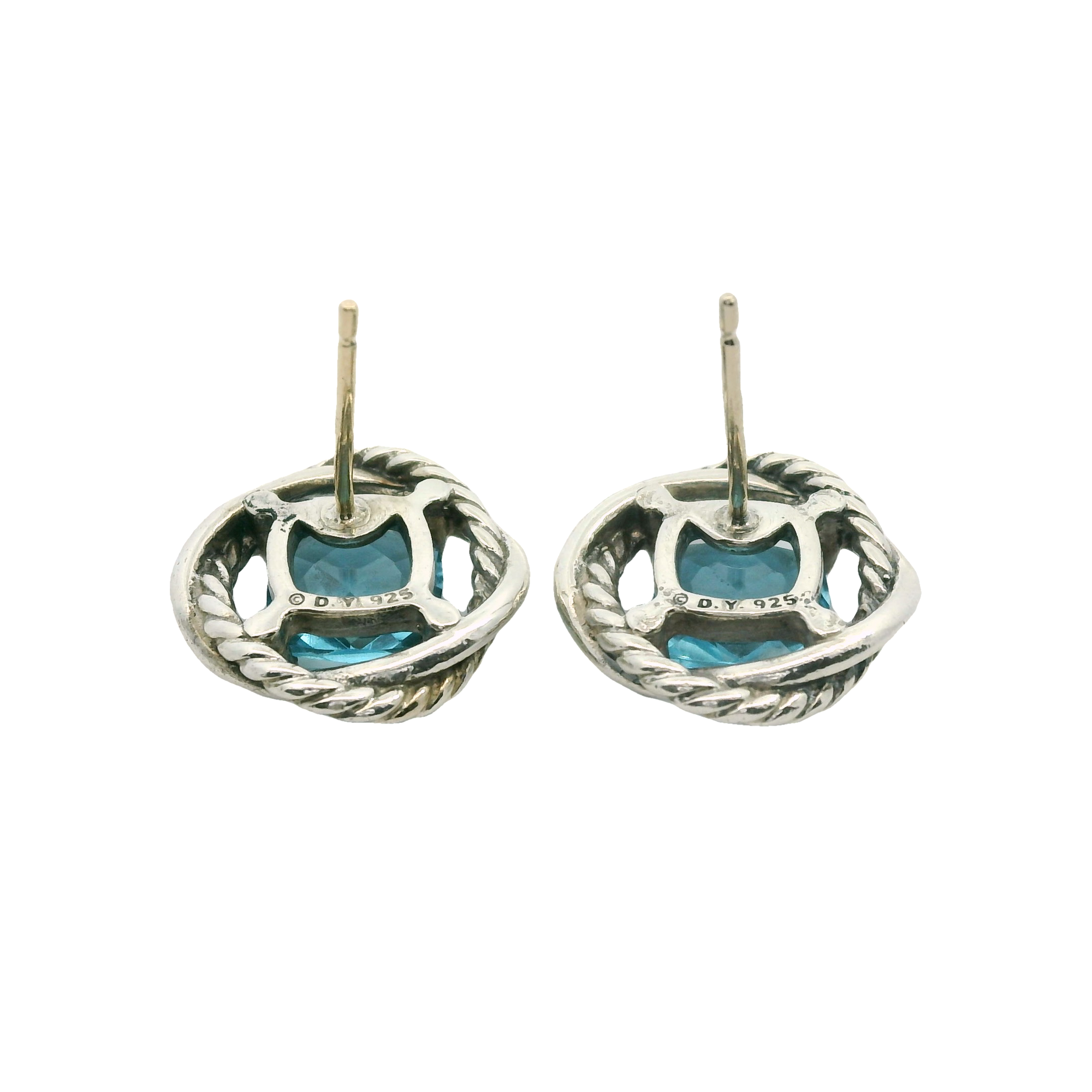 Estate David Yurman Sterling Silver Hampton Blue Topaz Infinity Earrings