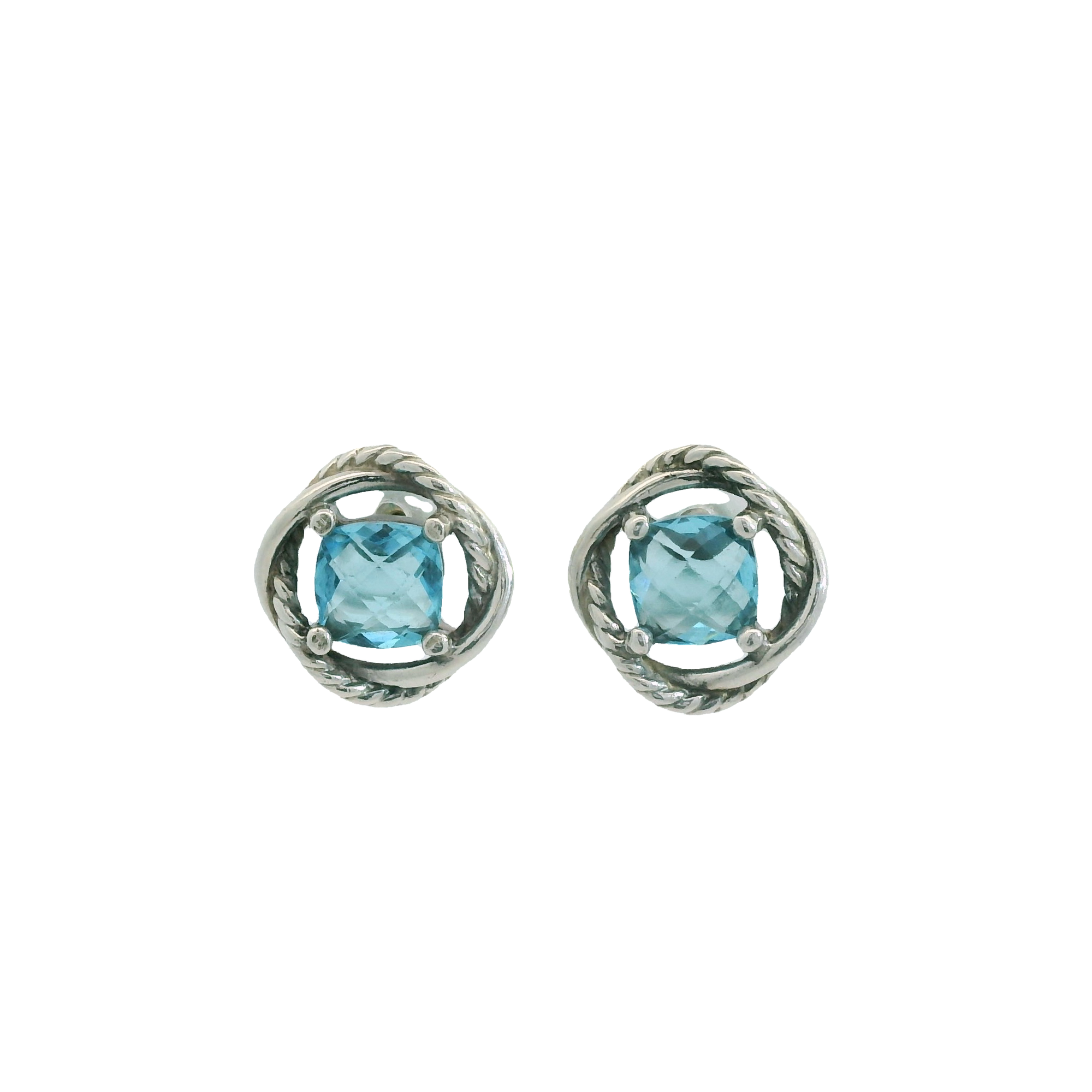 Estate David Yurman Sterling Silver Hampton Blue Topaz Infinity Earrings