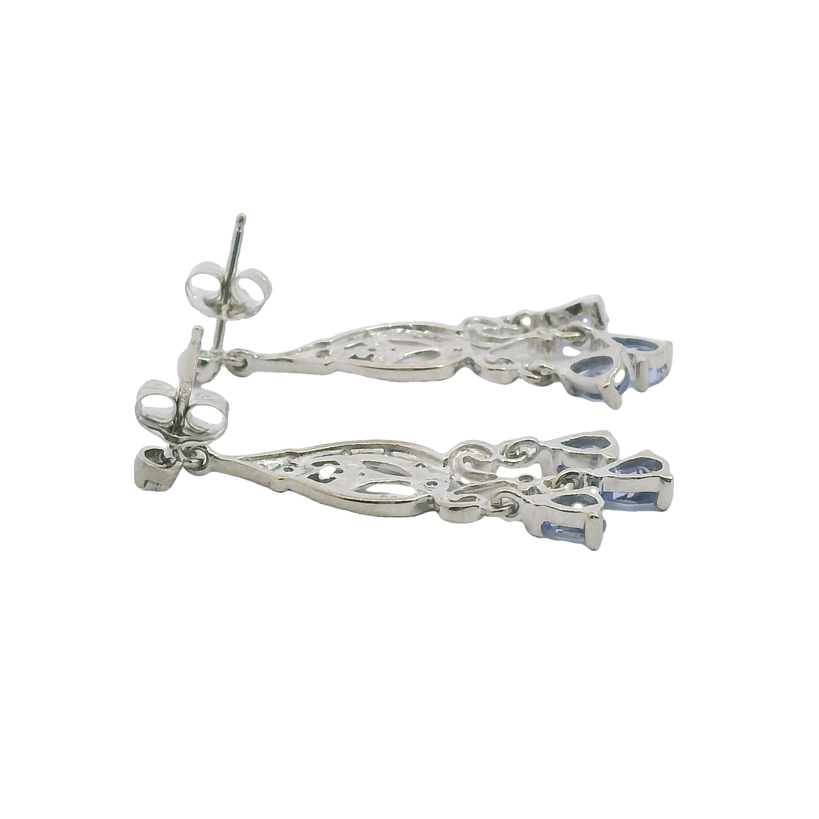 Vintage 14k White Gold Tanzanite & Diamond Drop Earrings