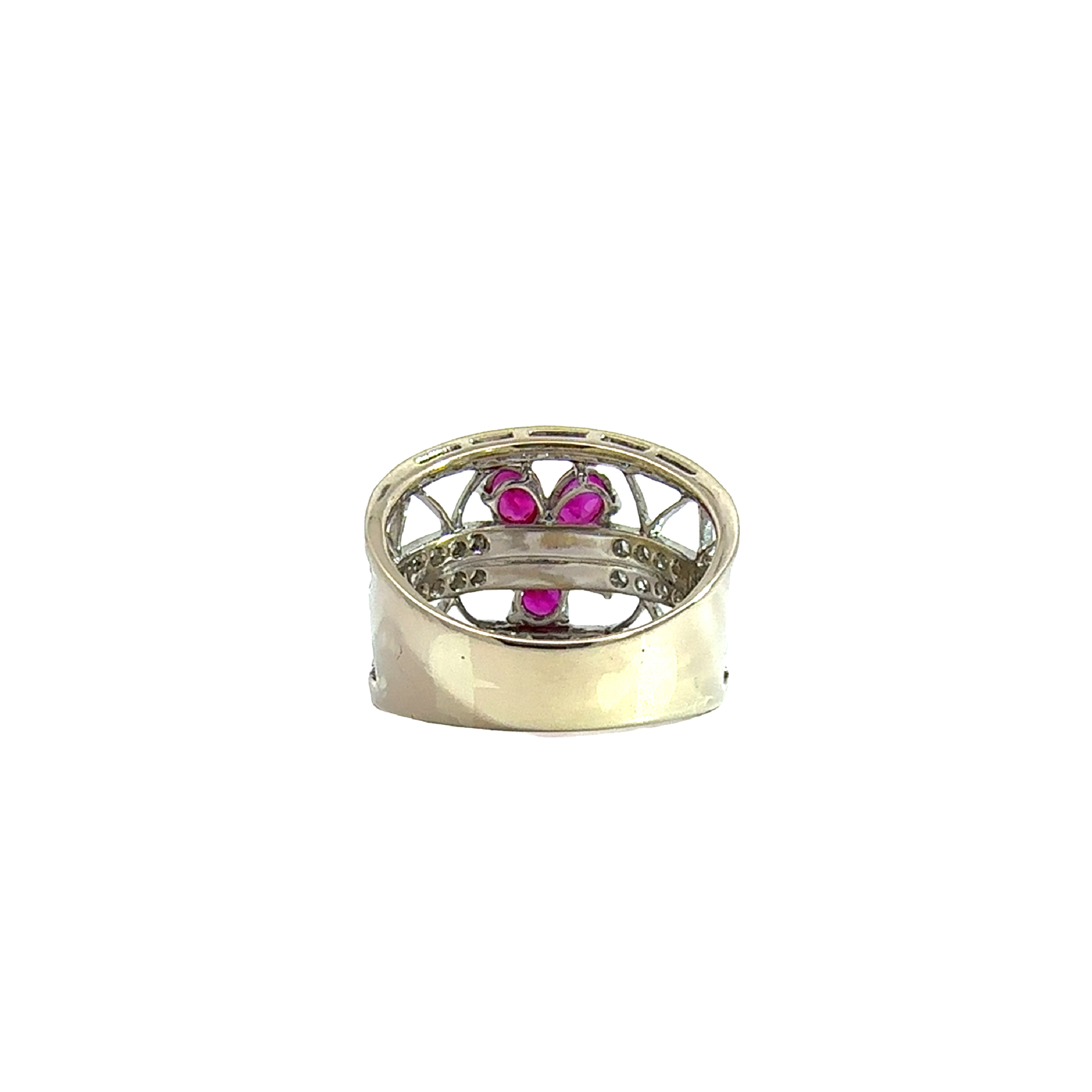 Estate 18k White Gold Floral Ruby and Diamond Ring