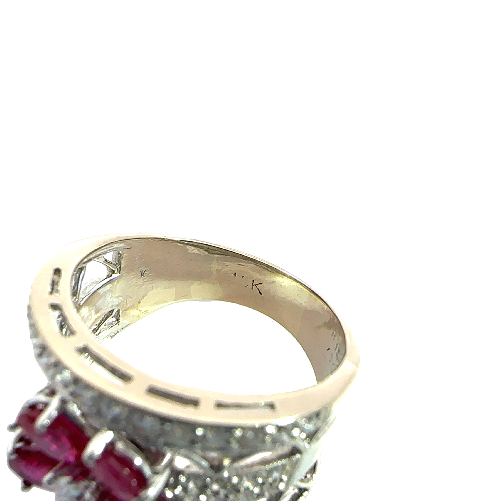 Estate 18k White Gold Floral Ruby and Diamond Ring