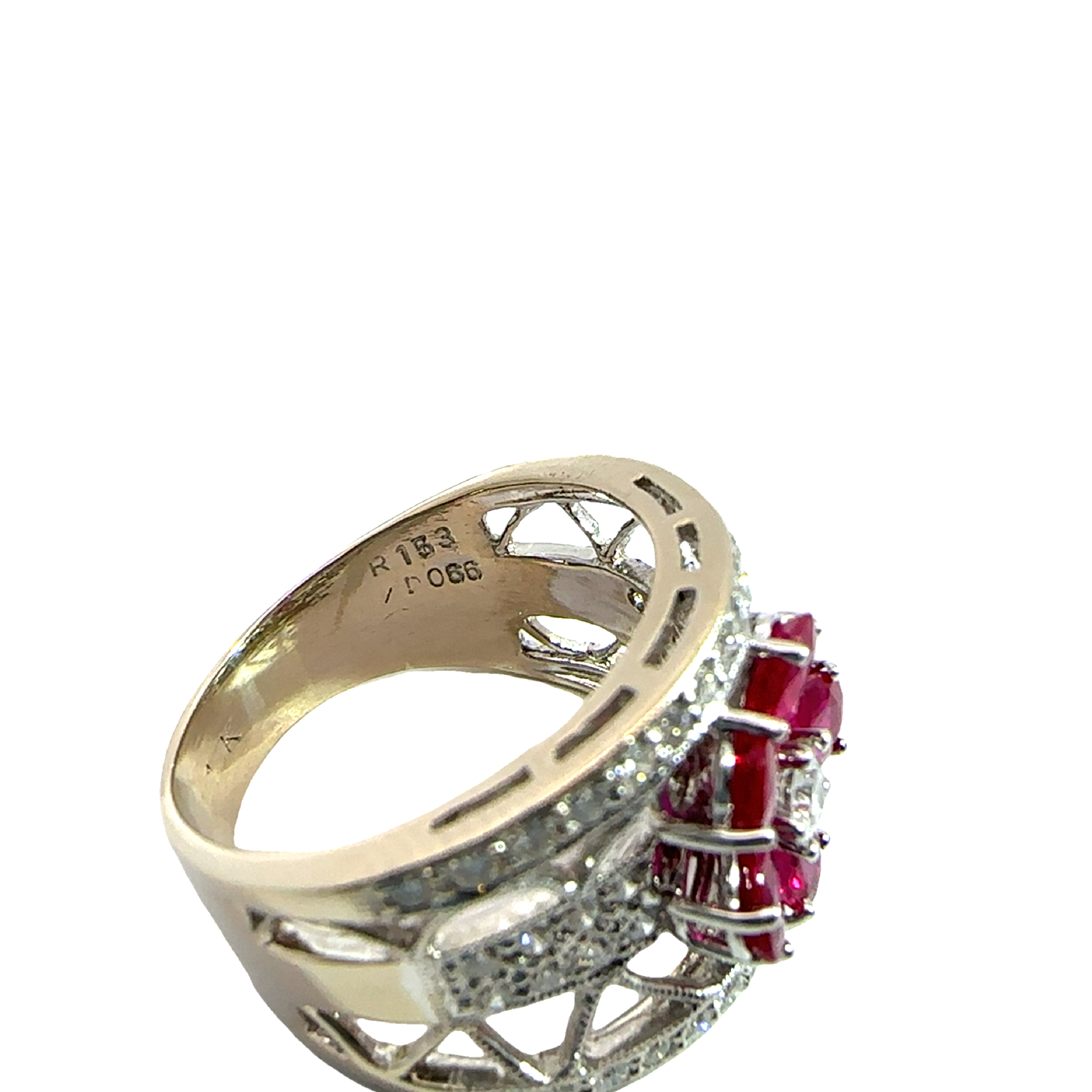 Estate 18k White Gold Floral Ruby and Diamond Ring