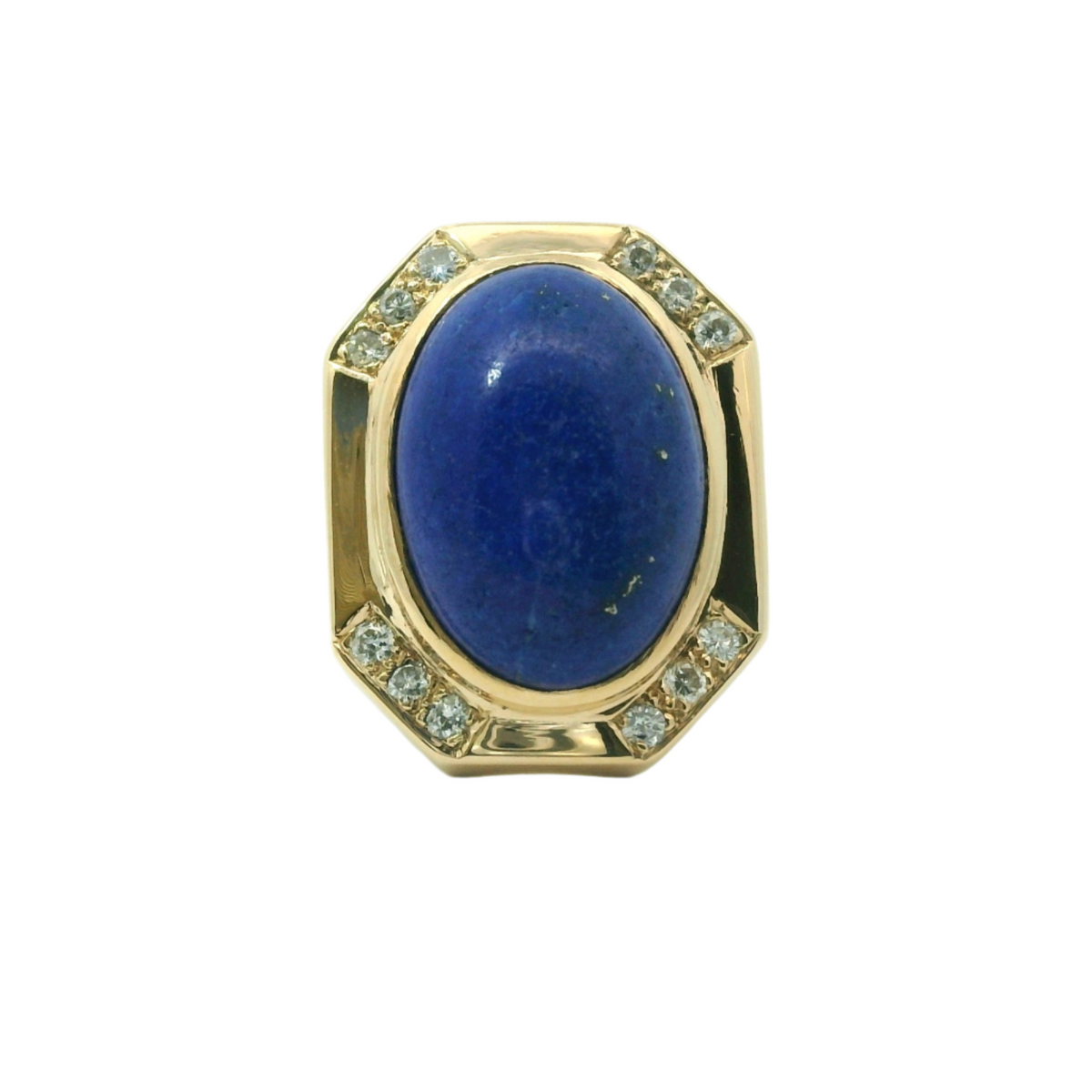 Vintage 14k Yellow Gold Lapis Lazuli and Diamond Ring