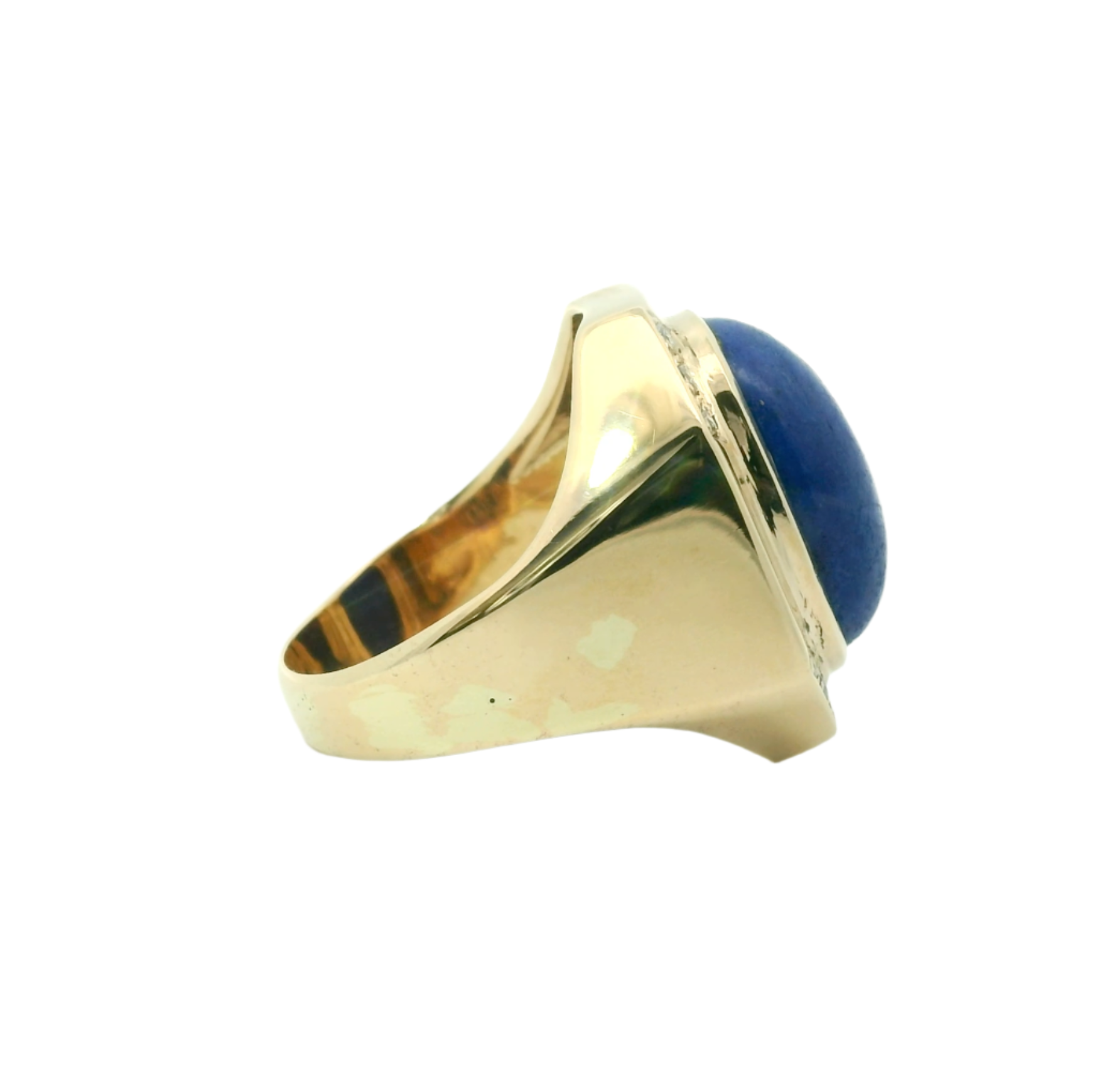 Vintage 14k Yellow Gold Lapis Lazuli and Diamond Ring