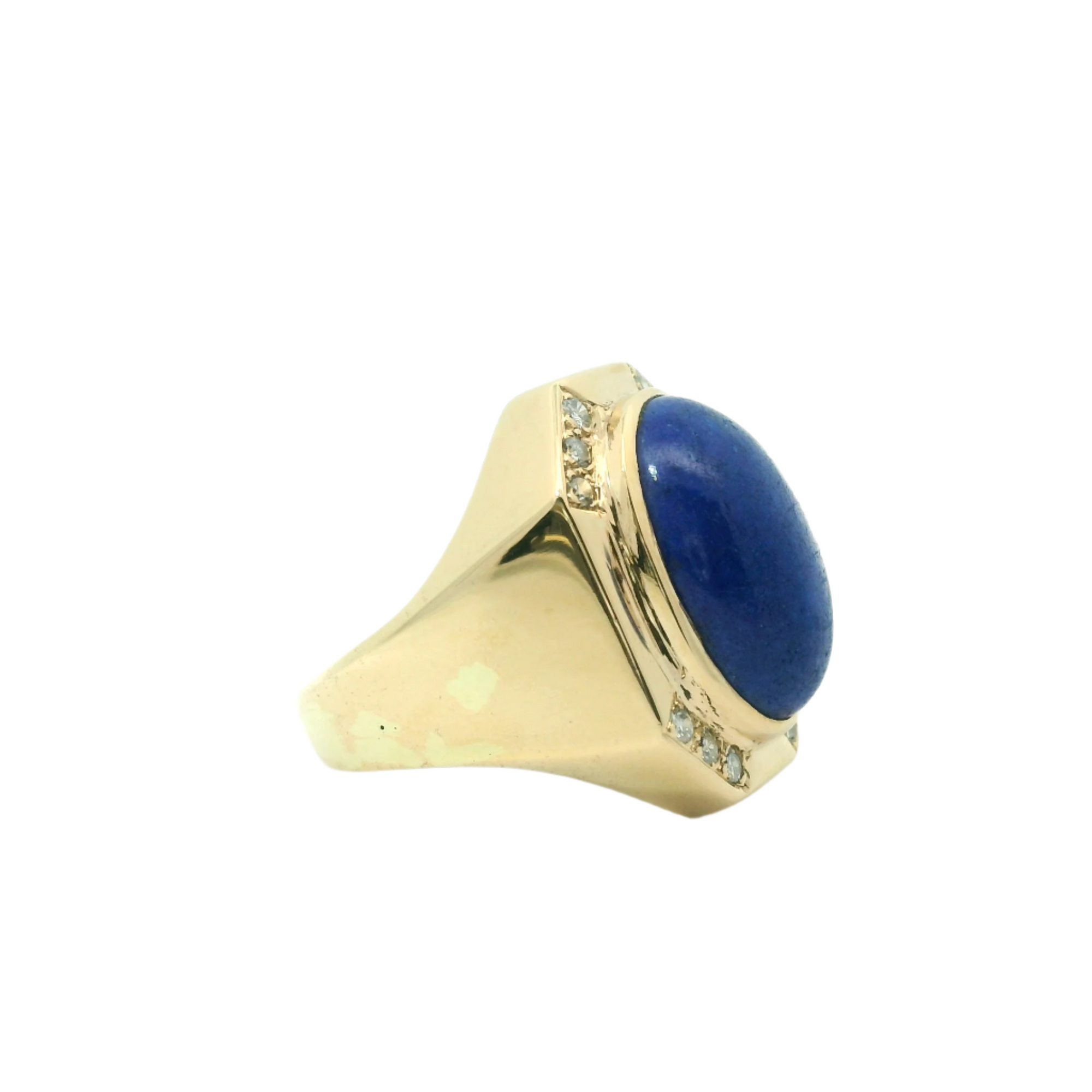 Vintage 14k Yellow Gold Lapis Lazuli and Diamond Ring