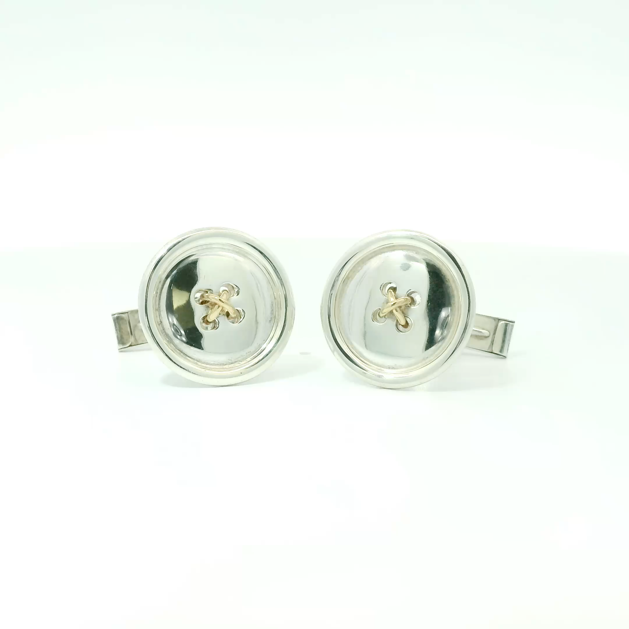 Tiffany & Co Sterling Silver  & 14k Yellow Gold Button Cufflinks