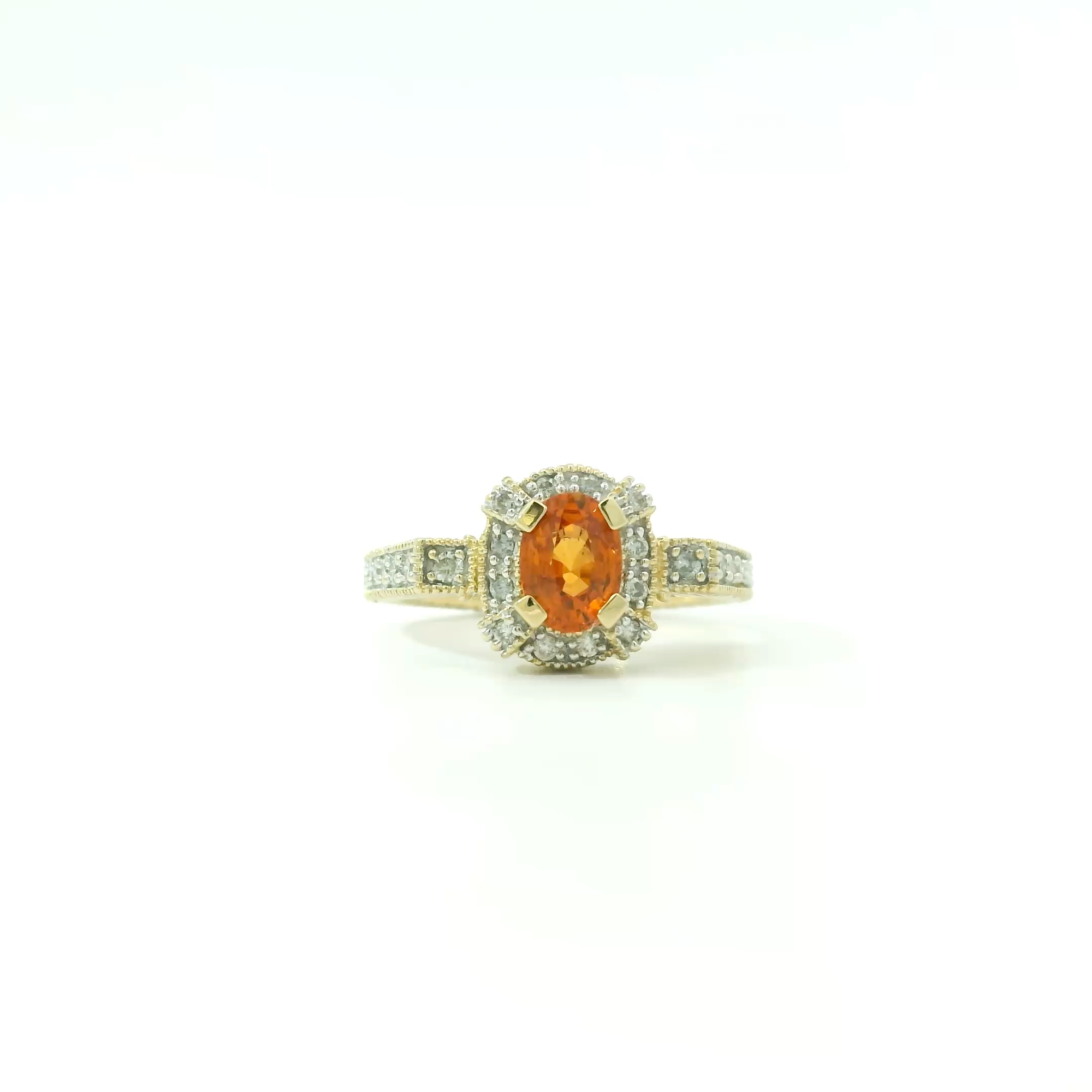 Vintage Milgrain Design 14k Yellow Gold Citrine and Diamond Ring