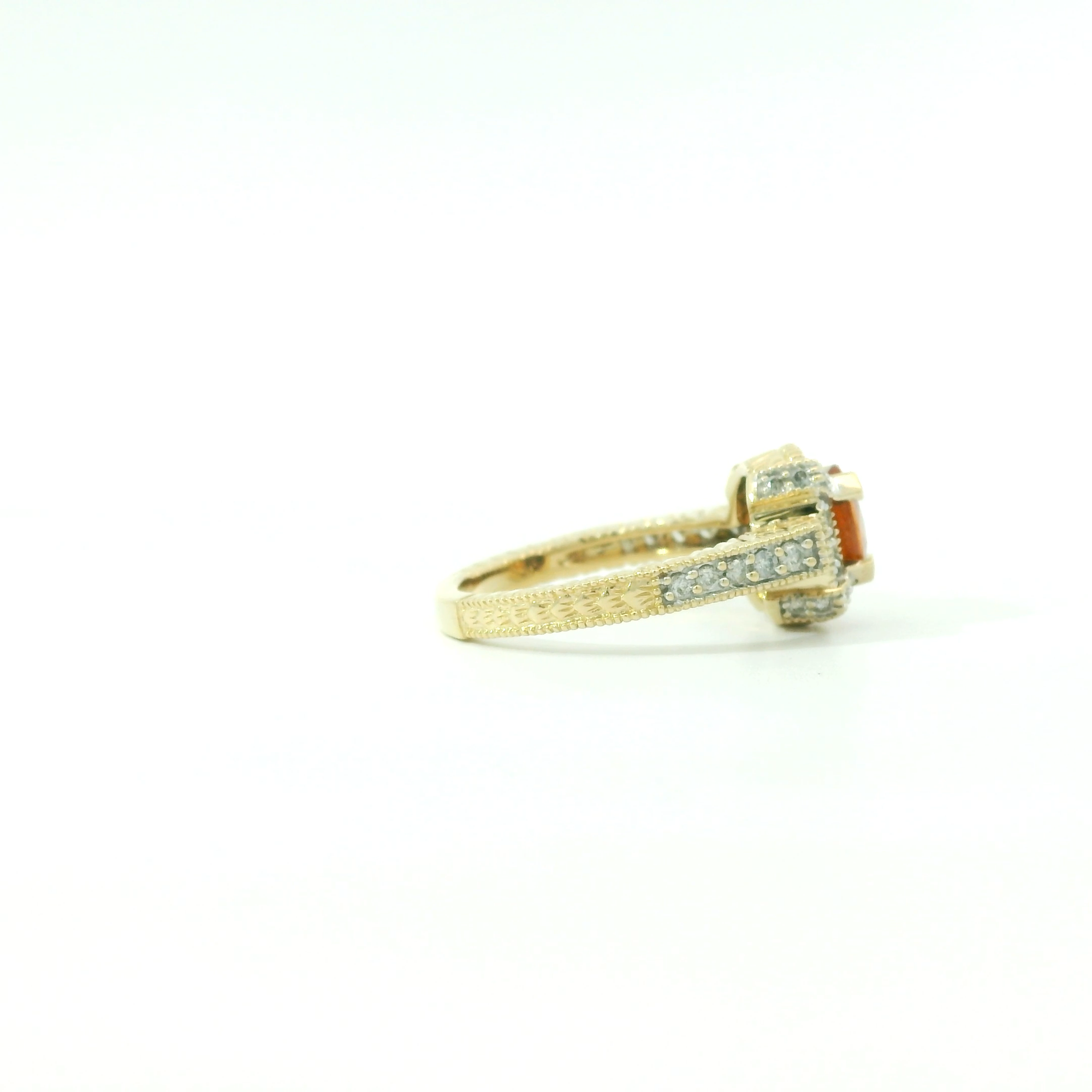 Vintage Milgrain Design 14k Yellow Gold Citrine and Diamond Ring