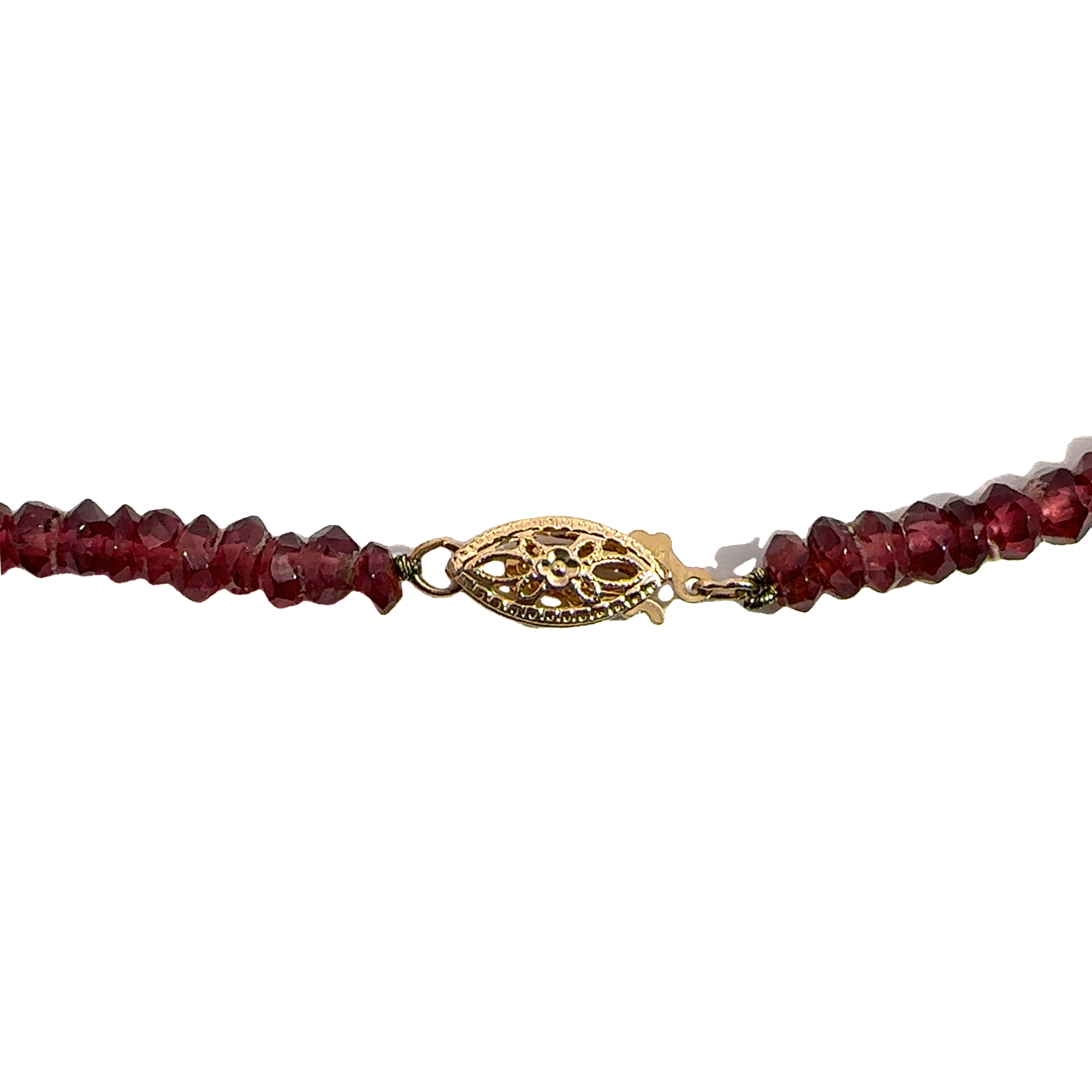 Vintage Beaded 14k Yellow Gold Rhodolite Garnet and Diamond Pendant Necklace 16"