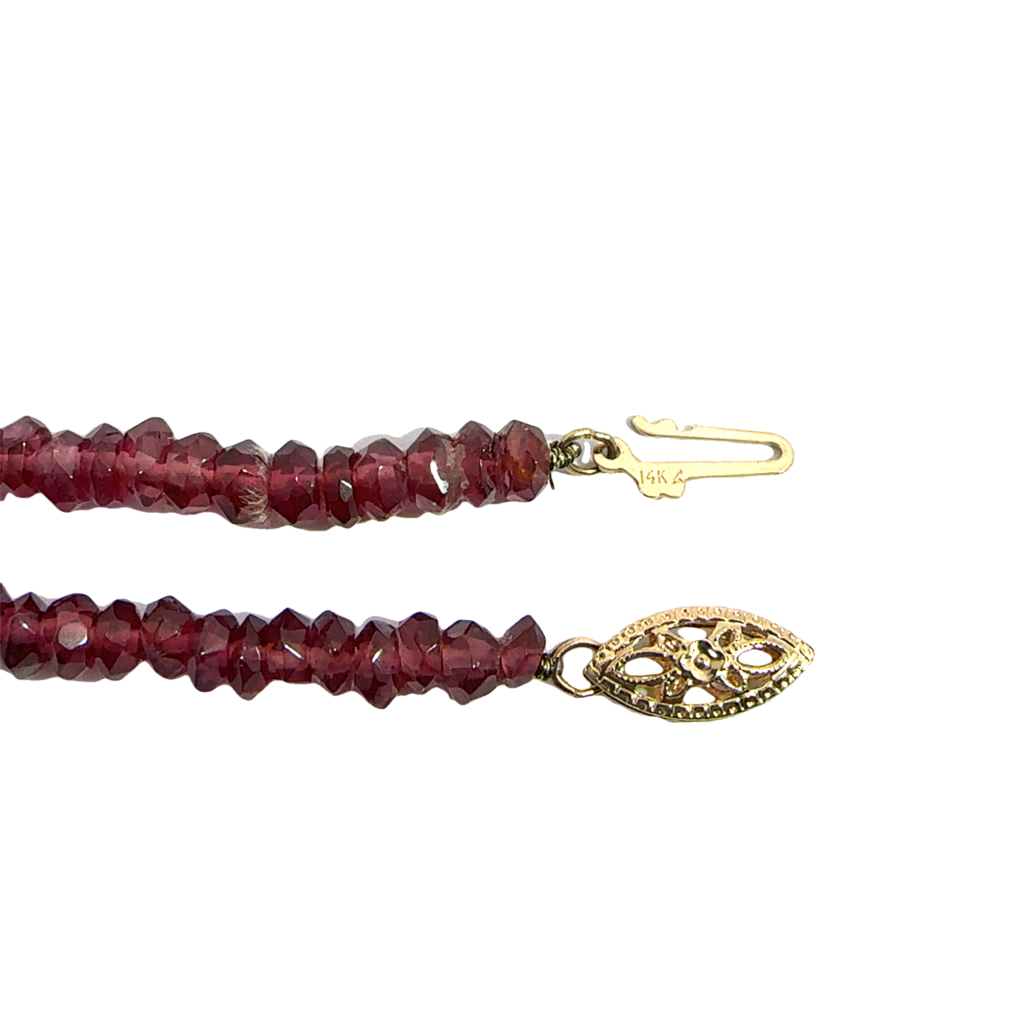 Vintage Beaded 14k Yellow Gold Rhodolite Garnet and Diamond Pendant Necklace 16"