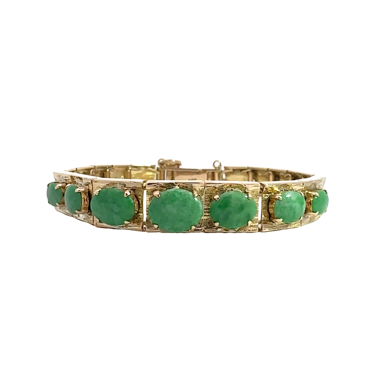 Vintage 14k Yellow Gold Green Nephrite Jade Link Bracelet 7&quot;