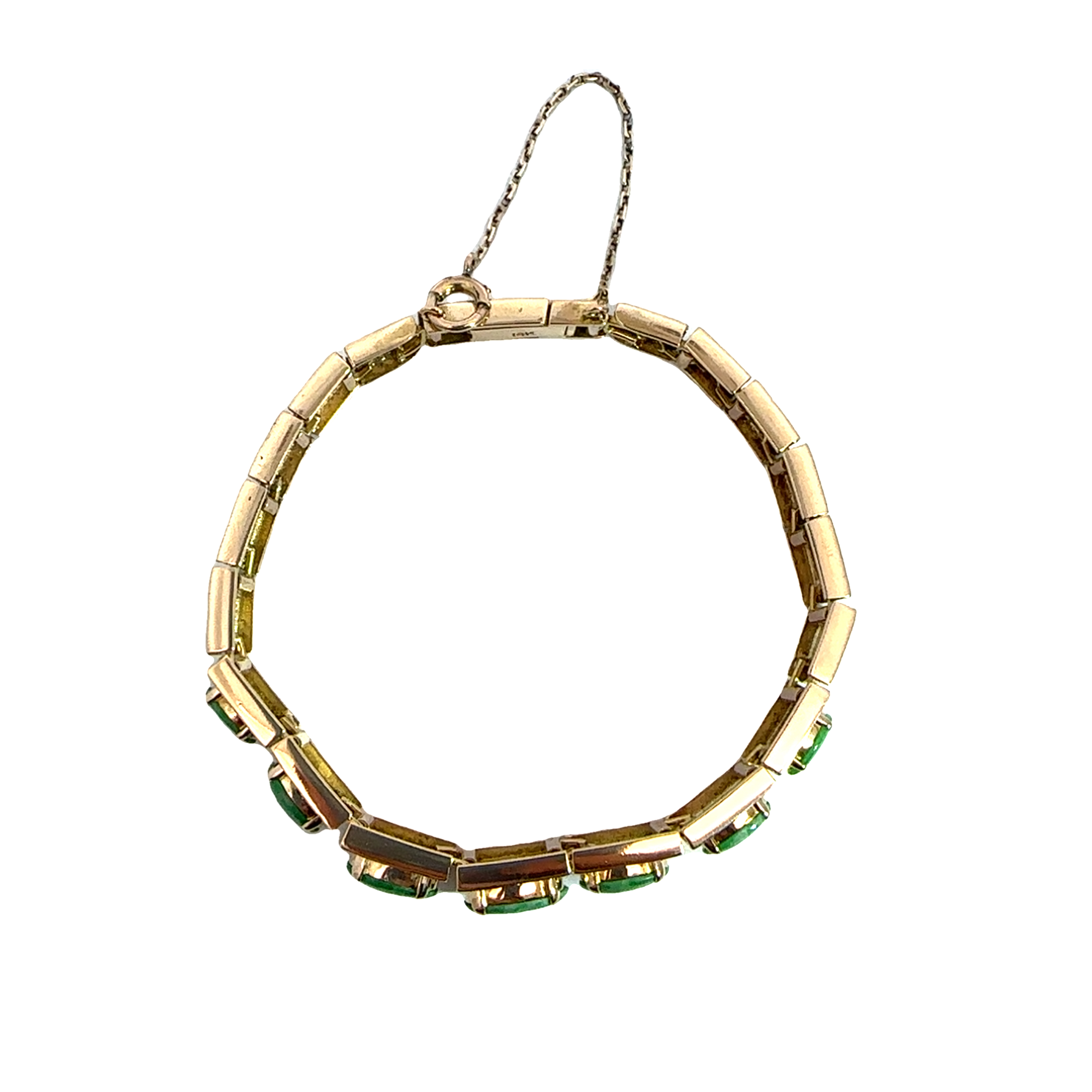 Vintage 14k Yellow Gold Green Nephrite Jade Link Bracelet 7"