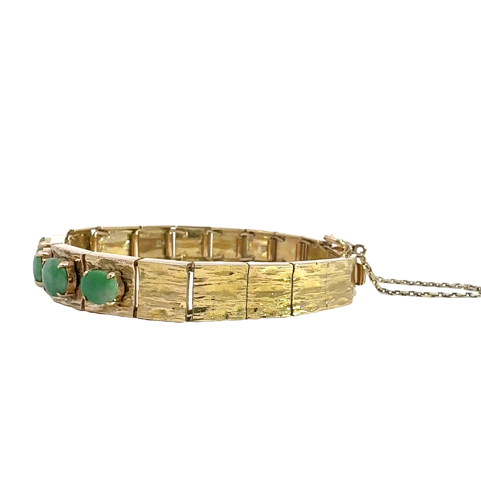 Vintage 14k Yellow Gold Green Nephrite Jade Link Bracelet 7"