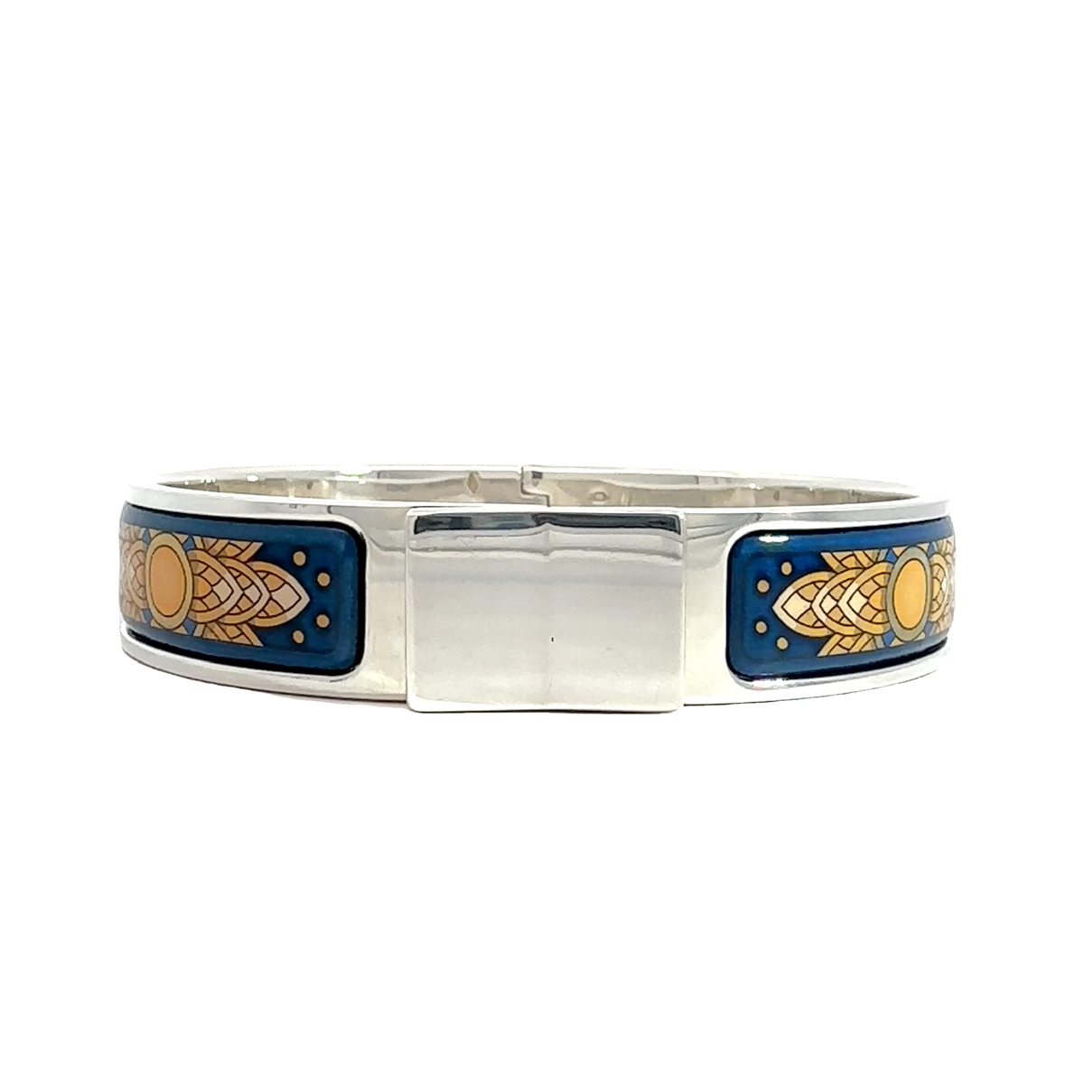 Hermes Sterling Silver Enamel Narrow Loquet Bracelet