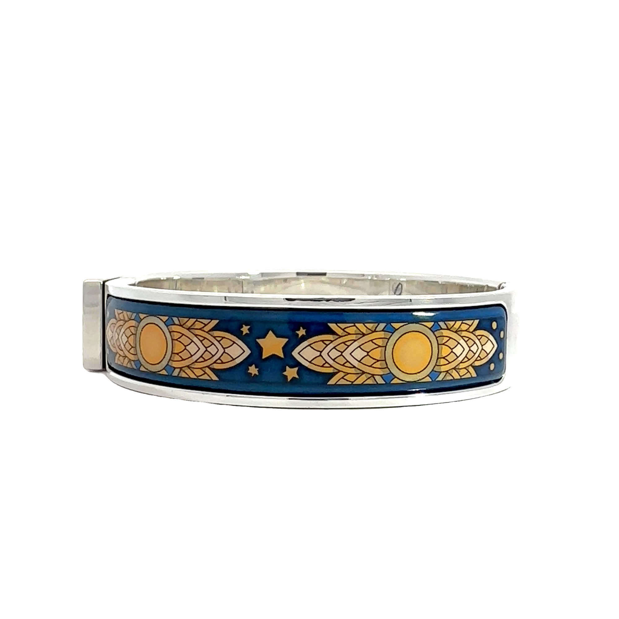 Hermes Sterling Silver Enamel Narrow Loquet Bracelet