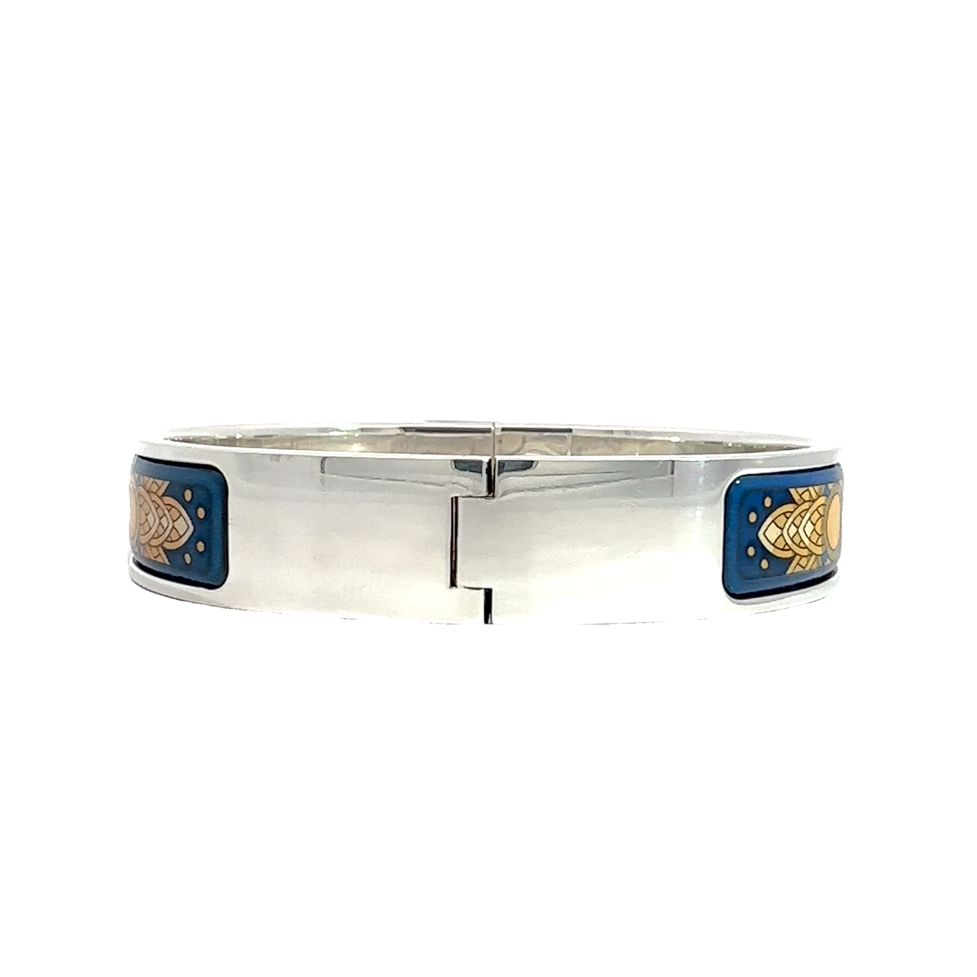 Hermes Sterling Silver Enamel Narrow Loquet Bracelet