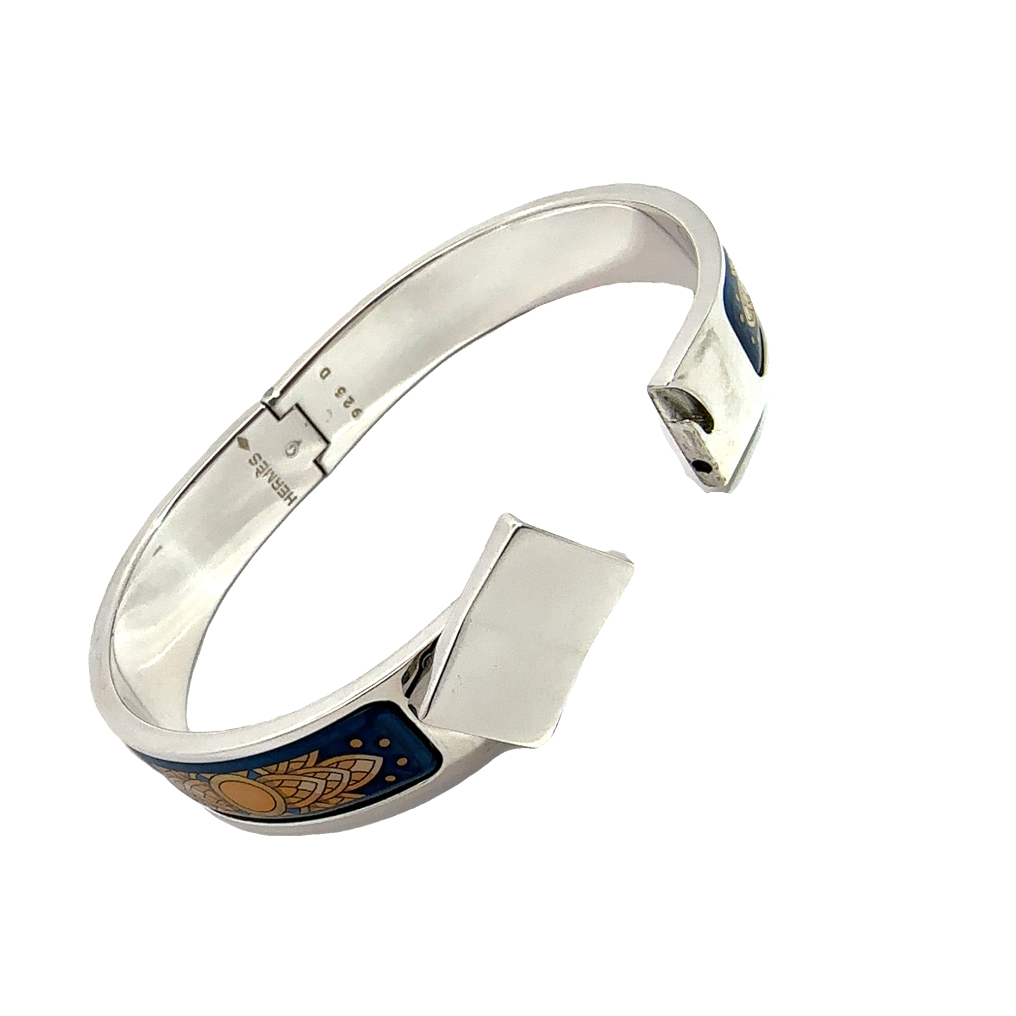 Hermes Sterling Silver Enamel Narrow Loquet Bracelet