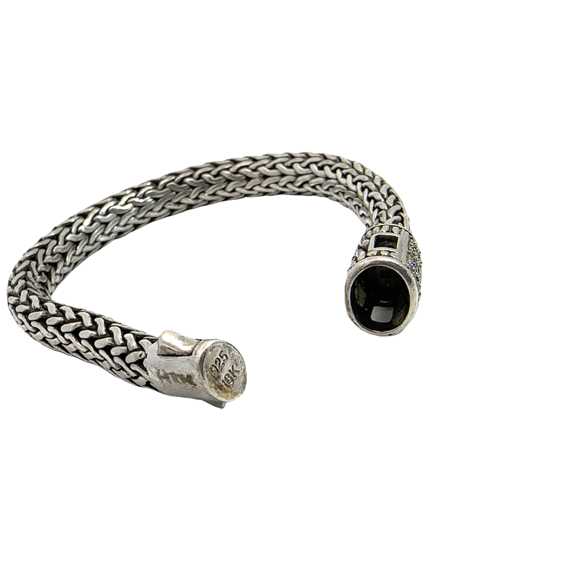 Estate John Hardy Sterling Silver and 18k White Gold Diamond Pave Woven Bracelet-X-Small