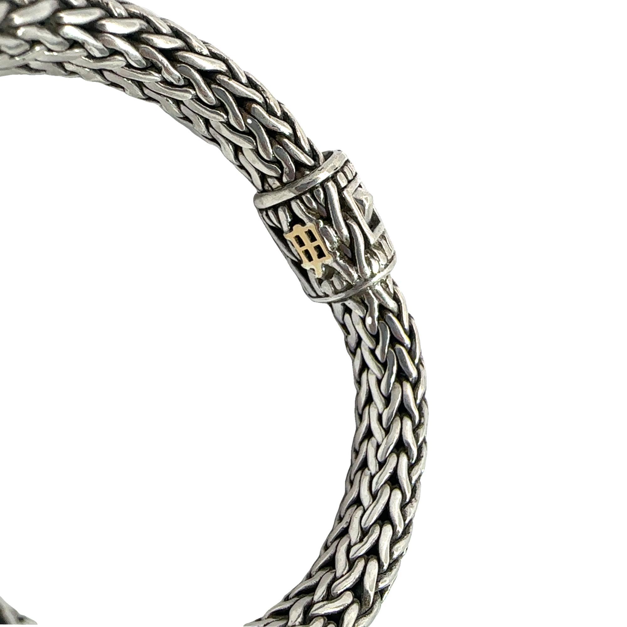 Estate John Hardy Sterling Silver and 18k White Gold Diamond Pave Woven Bracelet-X-Small