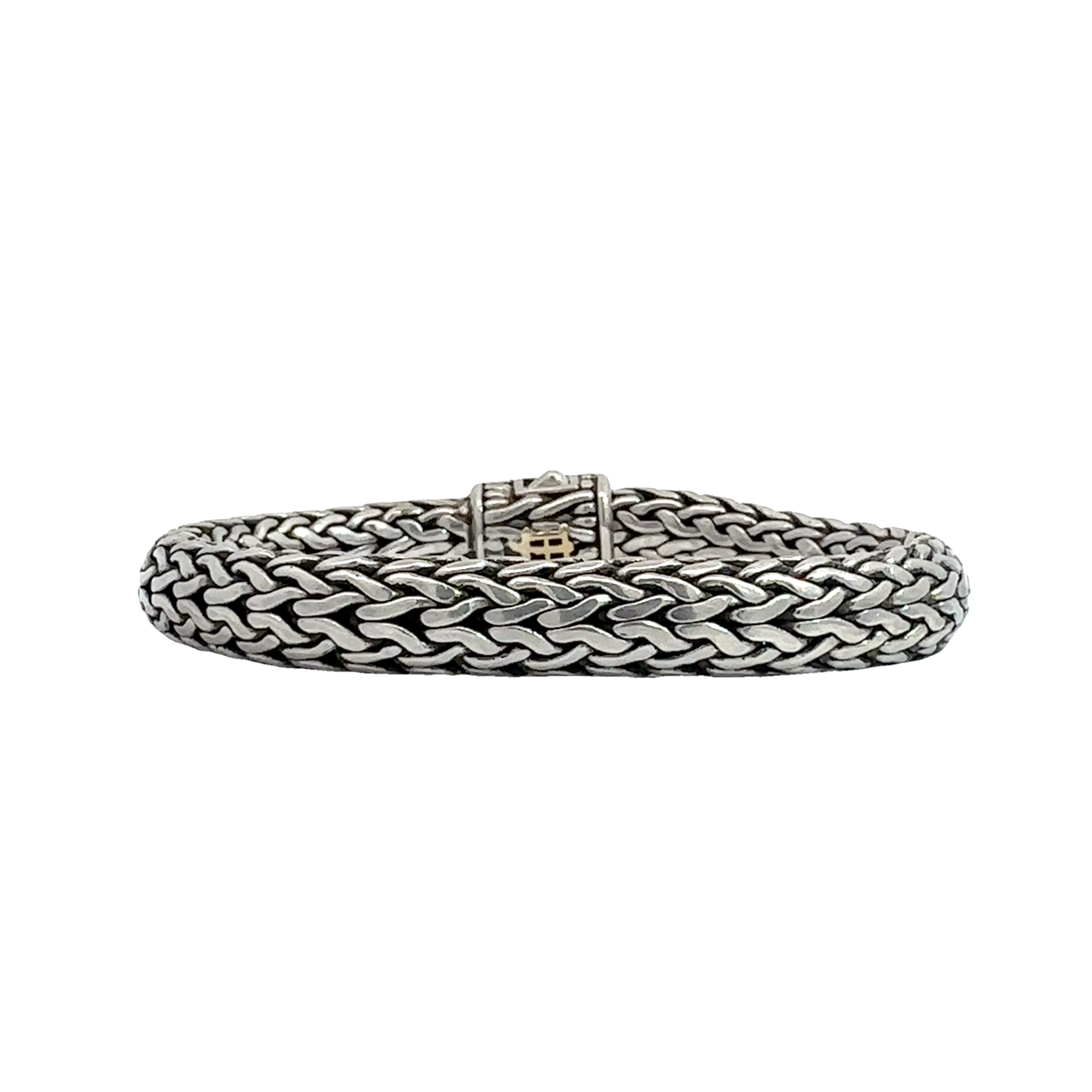 Estate John Hardy Sterling Silver and 18k White Gold Diamond Pave Woven Bracelet-X-Small