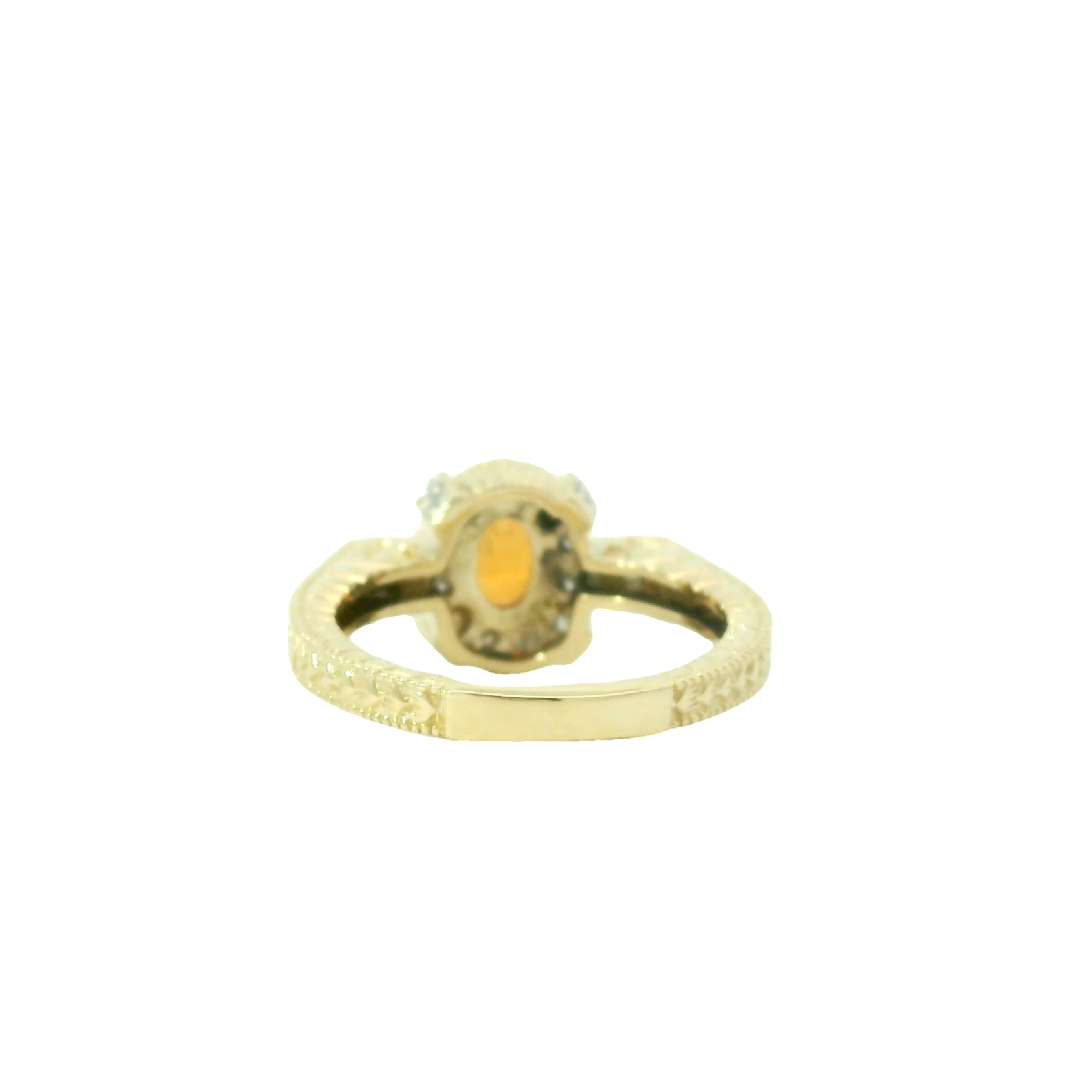 Vintage Milgrain Design 14k Yellow Gold Citrine and Diamond Ring