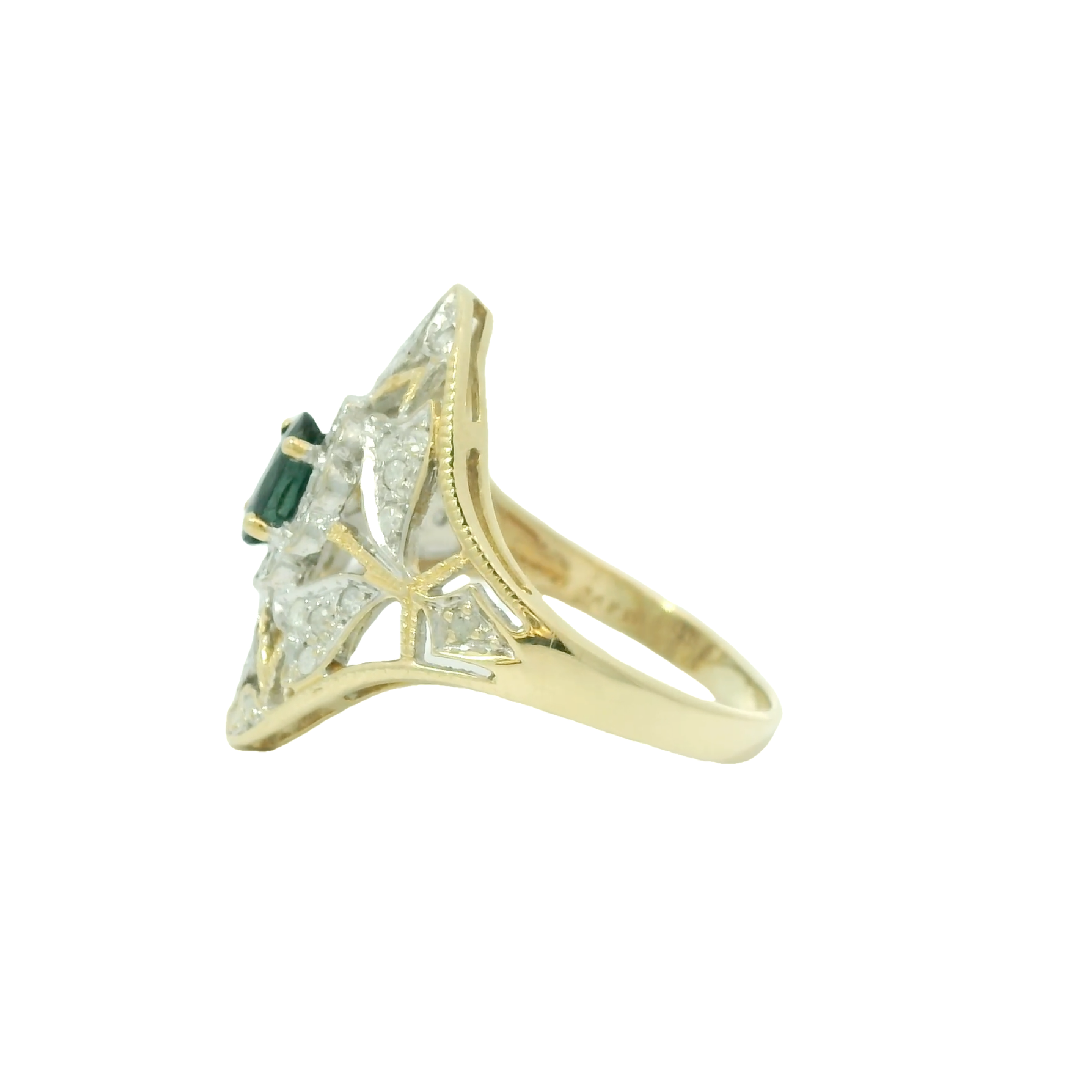 Vintage 14k Yellow Gold Openwork Diamond Accented Sapphire Ring