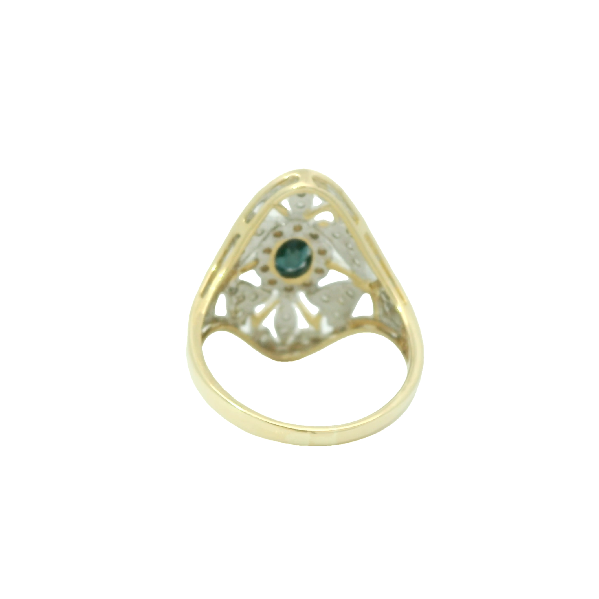 Vintage 14k Yellow Gold Openwork Diamond Accented Sapphire Ring