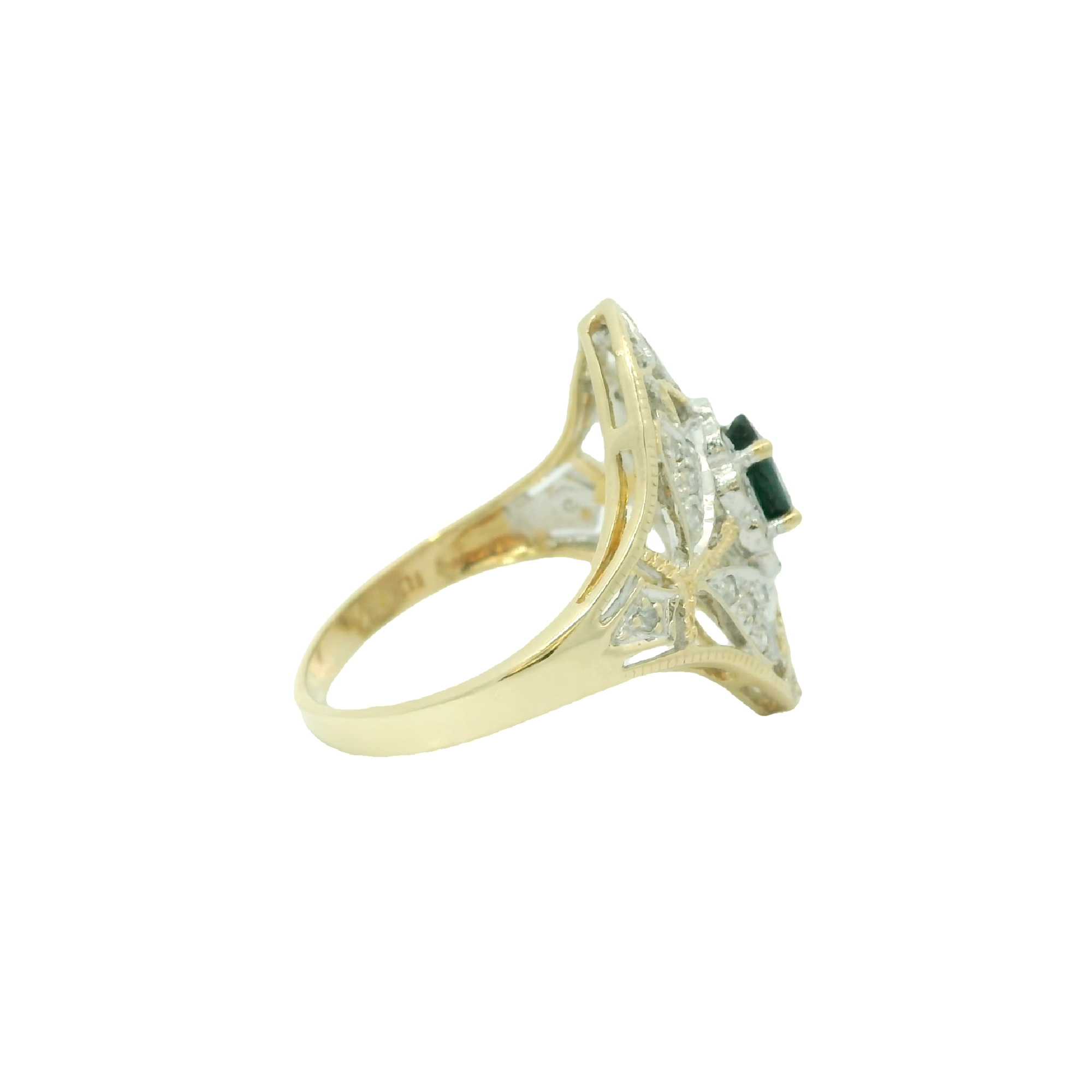 Vintage 14k Yellow Gold Openwork Diamond Accented Sapphire Ring
