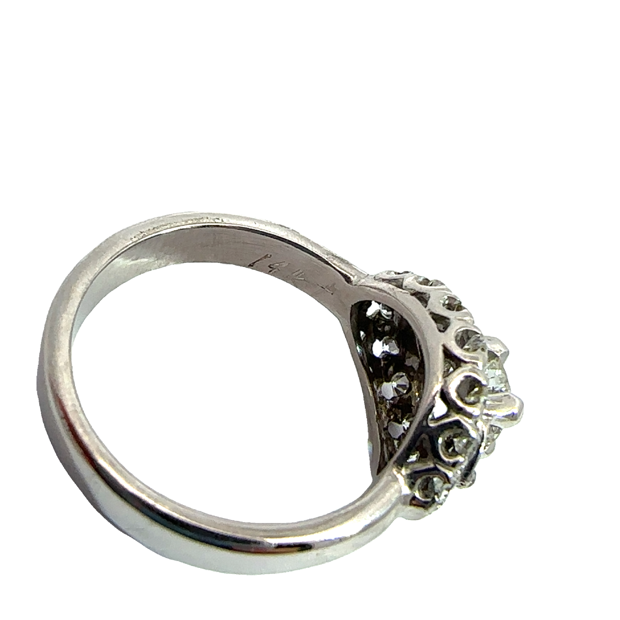 Vintage Art Deco 14k White Gold Euro Cut Diamond Ring-0.95CTW