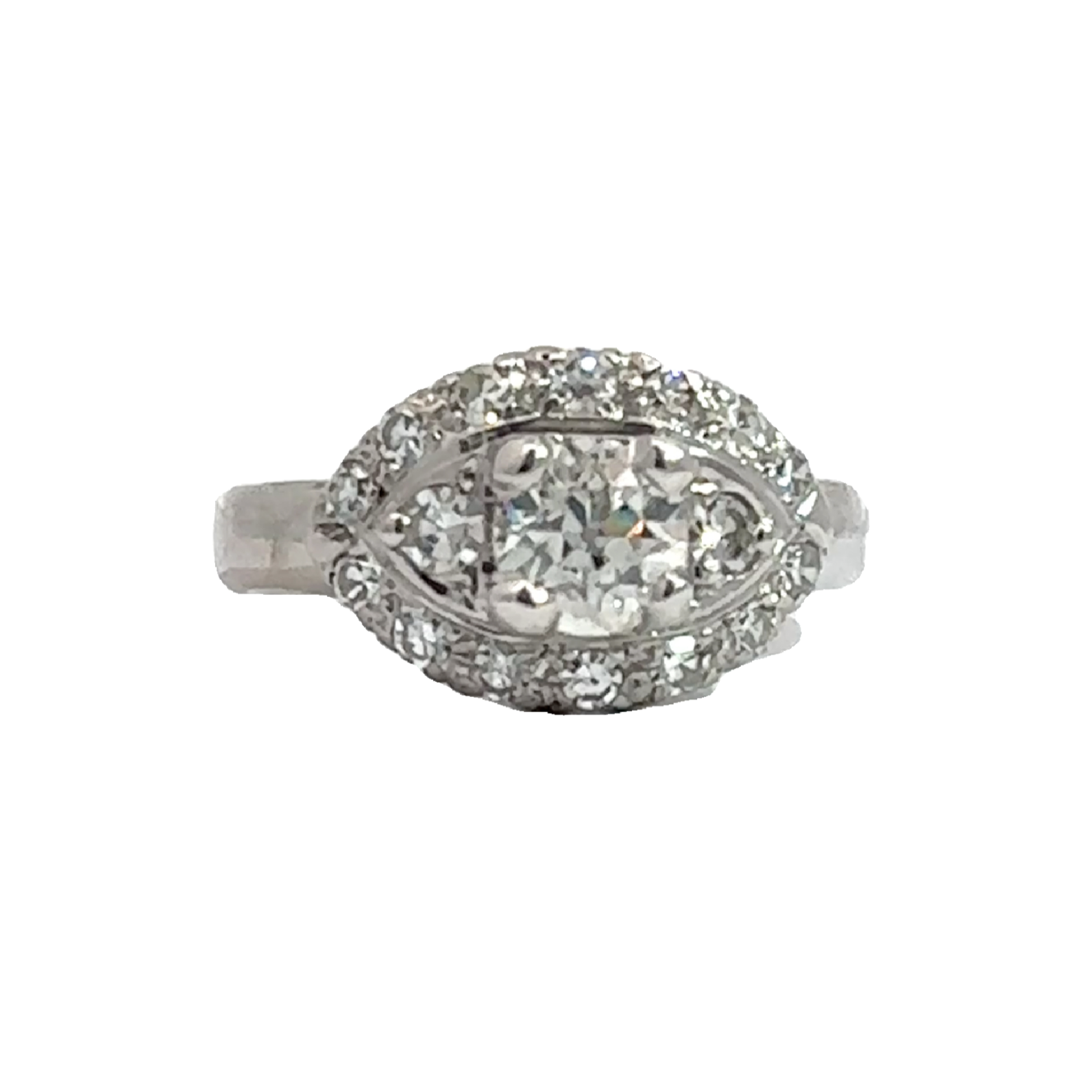 Vintage Art Deco 14k White Gold Euro Cut Diamond Ring-0.95CTW
