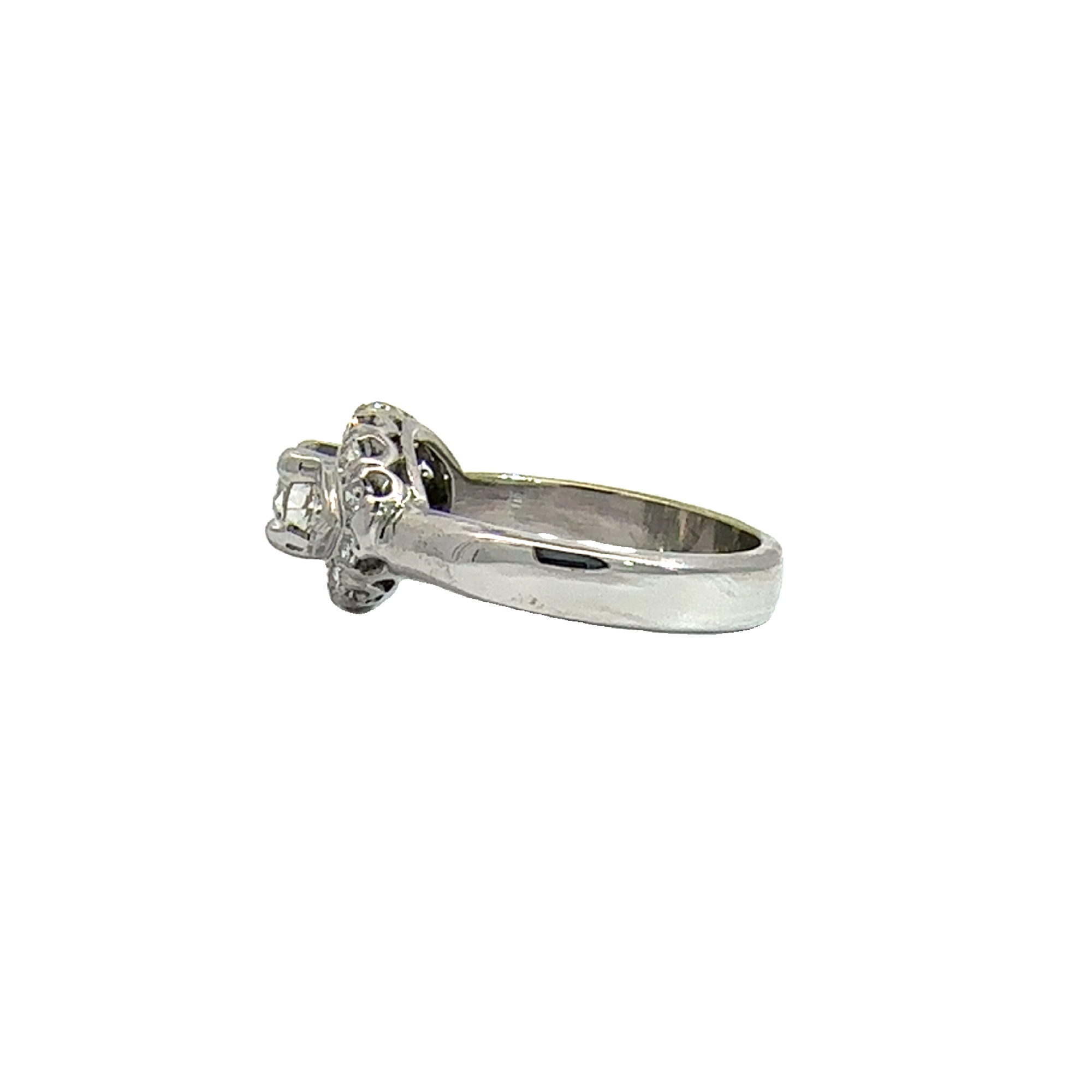 Vintage Art Deco 14k White Gold Euro Cut Diamond Ring-0.95CTW