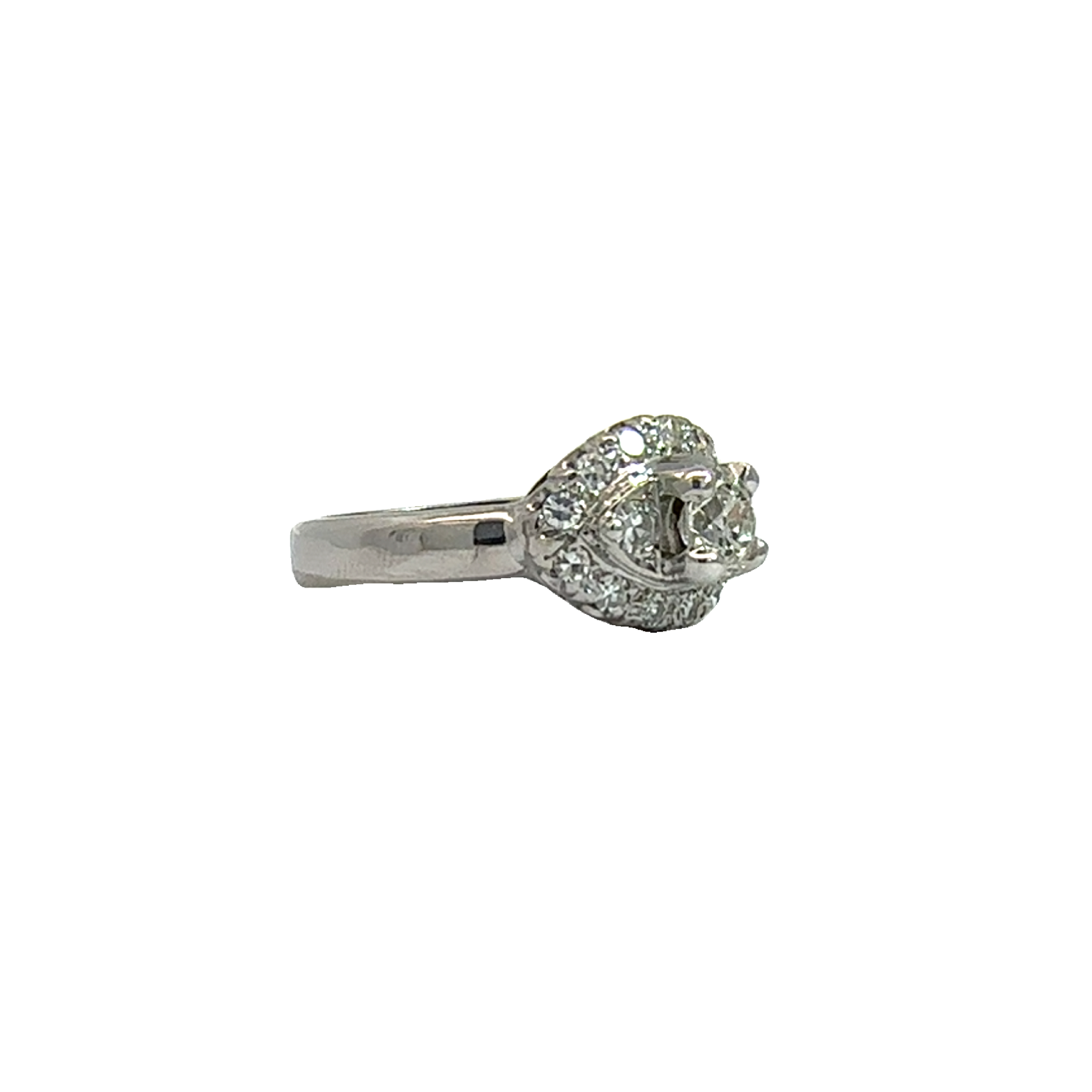 Vintage Art Deco 14k White Gold Euro Cut Diamond Ring-0.95CTW