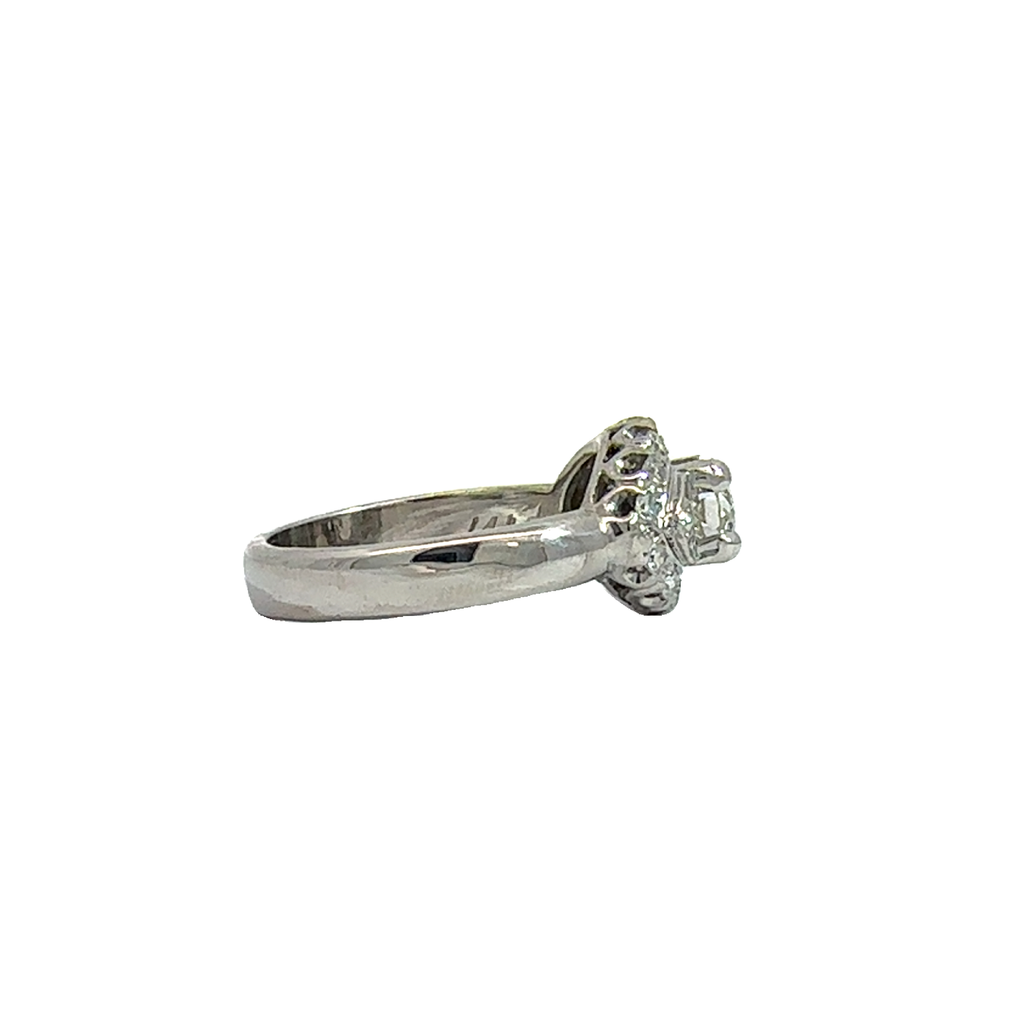 Vintage Art Deco 14k White Gold Euro Cut Diamond Ring-0.95CTW